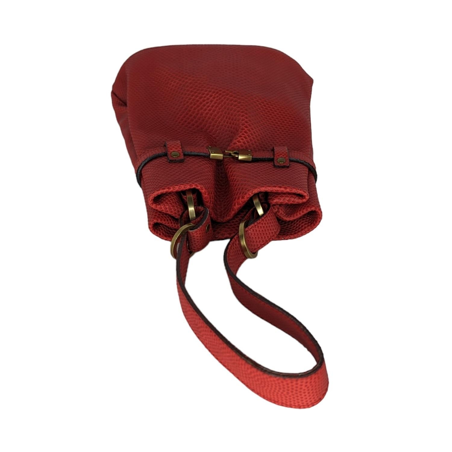 Gucci Vintage Red Karung Mini Bucket Bag For Sale 2
