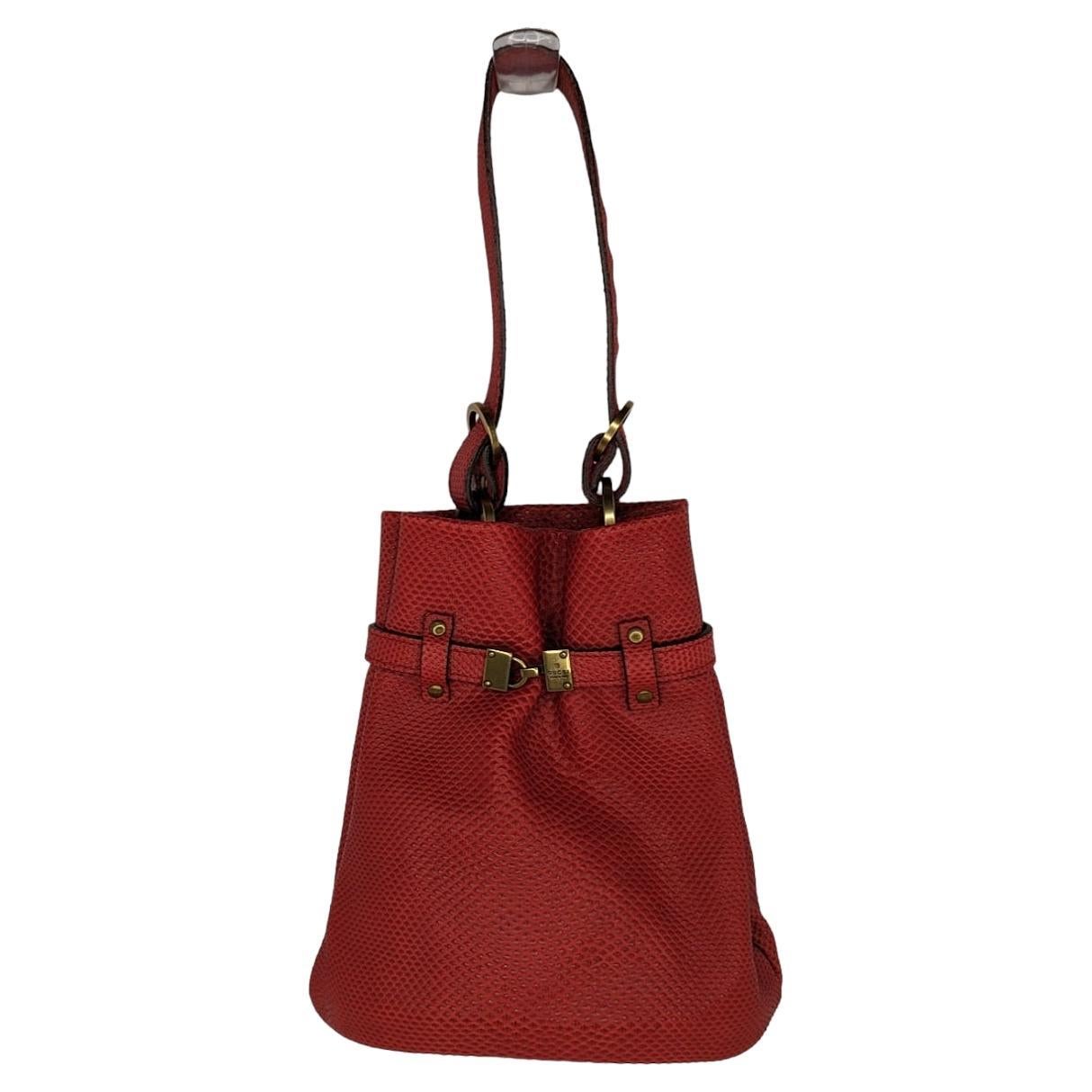 Gucci Vintage Red Karung Mini Bucket Bag For Sale
