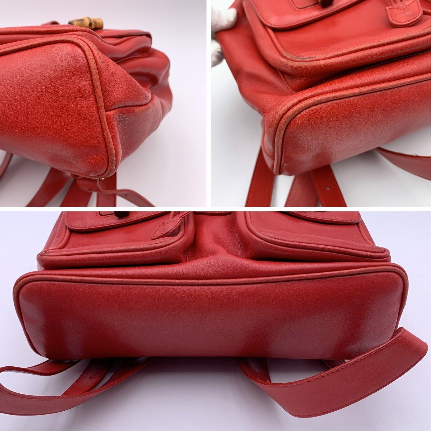 Gucci Vintage Red Leather Bamboo Backpack Shoulder Bag In Good Condition In Rome, Rome
