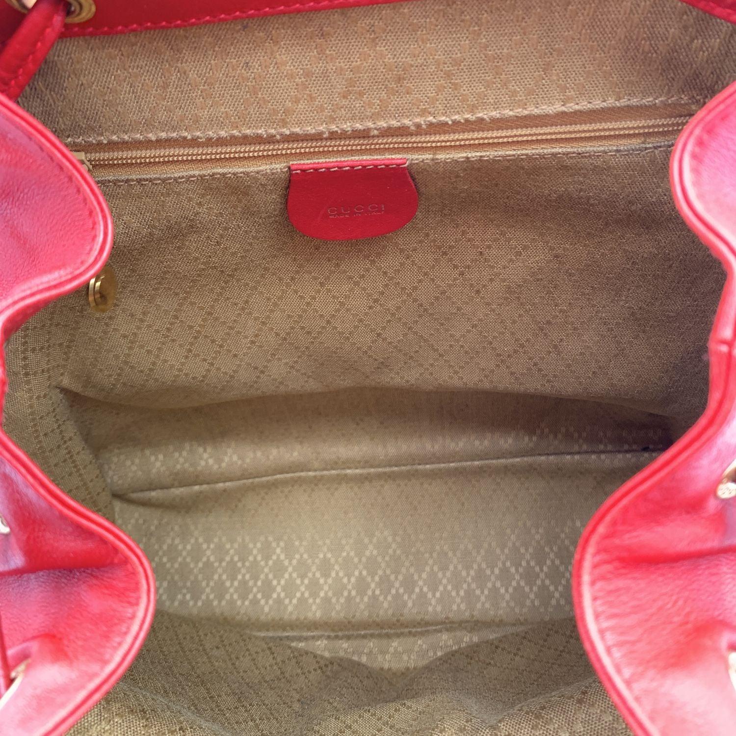 Women's Gucci Vintage Red Leather Bamboo Backpack Shoulder Bag