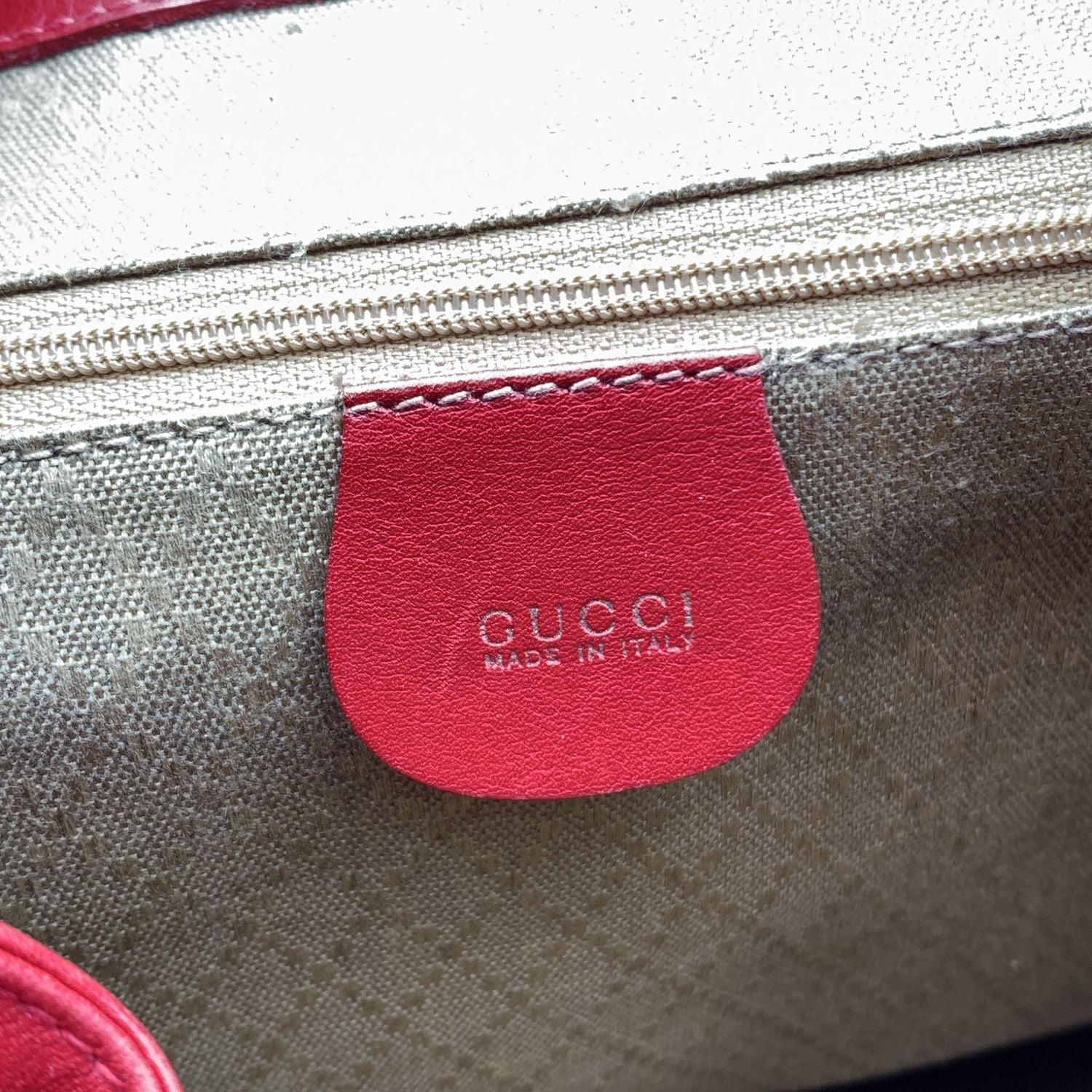 Gucci Vintage Red Leather Bamboo Backpack Shoulder Bag 1