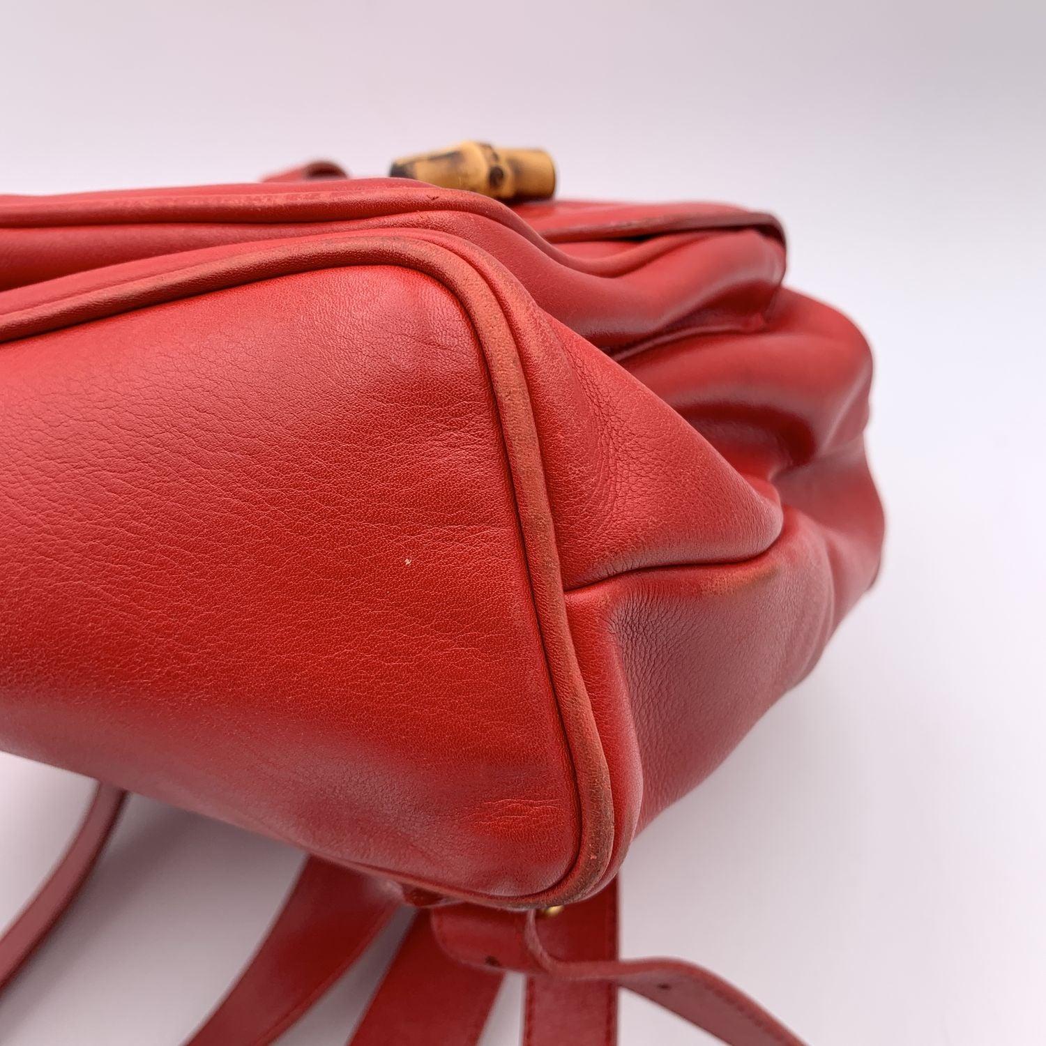 Gucci Vintage Red Leather Bamboo Backpack Shoulder Bag 3