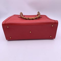 Gucci Vintage Red Leather Bamboo Princess Diana Tote Bag