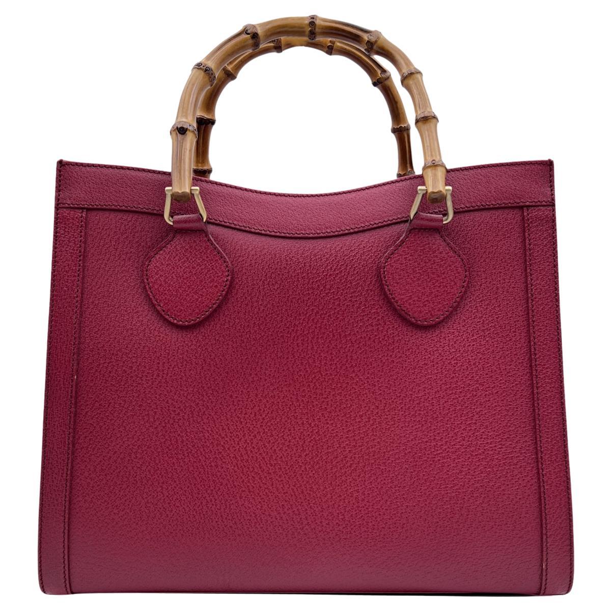 Gucci Vintage Red Leather Bamboo Princess Diana Tote Bag