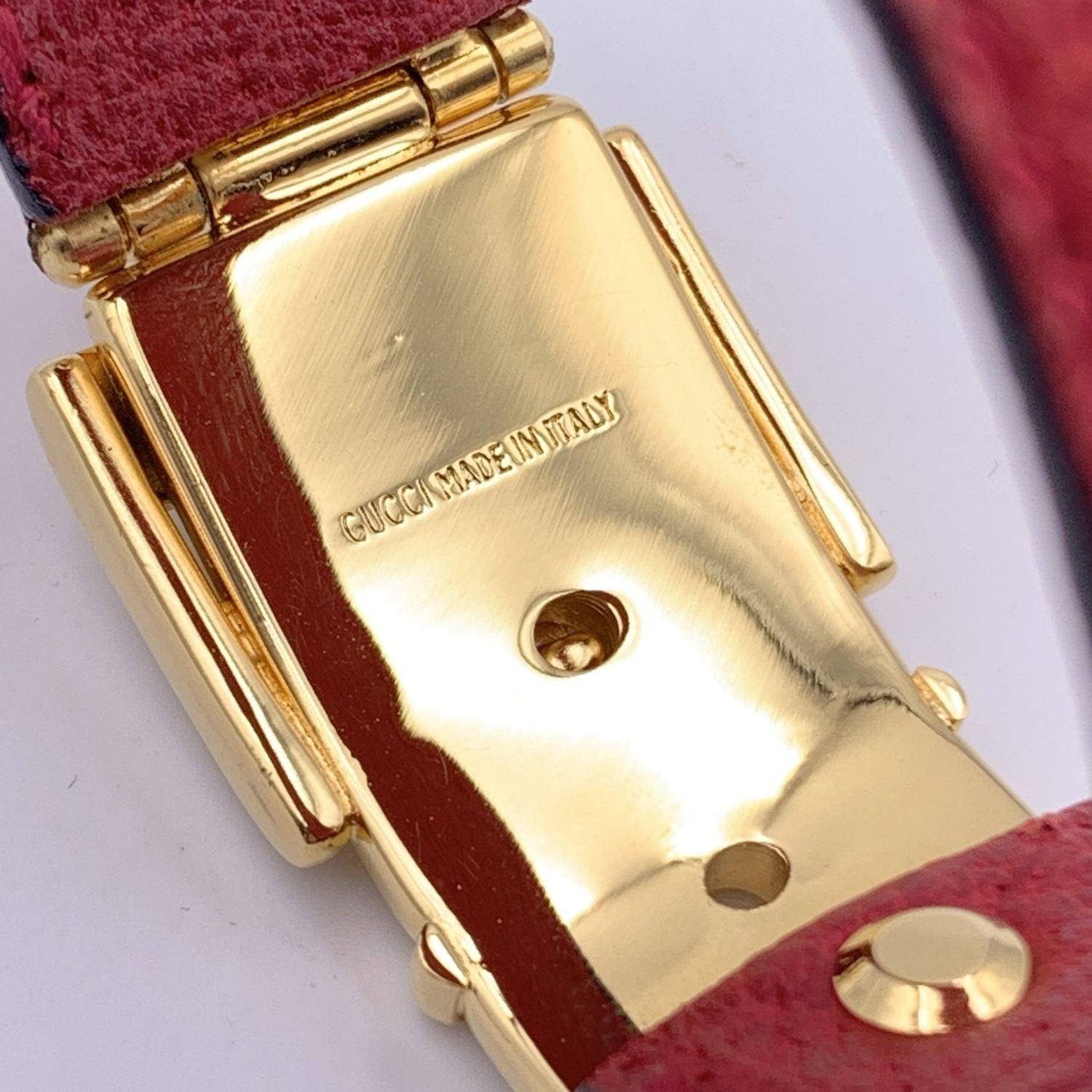 Women's Gucci Vintage Red Leather Belt Bangle Cuff Bracelet Gold Buckle