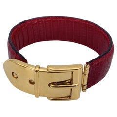 Gucci Vintage Red Leather Belt Bangle Cuff Bracelet Gold Buckle Gucci Vintage Red Leather Belt Bangle Cuff Bracelet Gold Buckle
