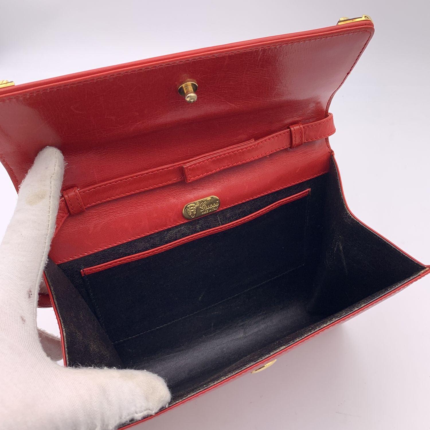 Women's Gucci Vintage Red Leather Convertible Bag Clutch Shoulder Bag