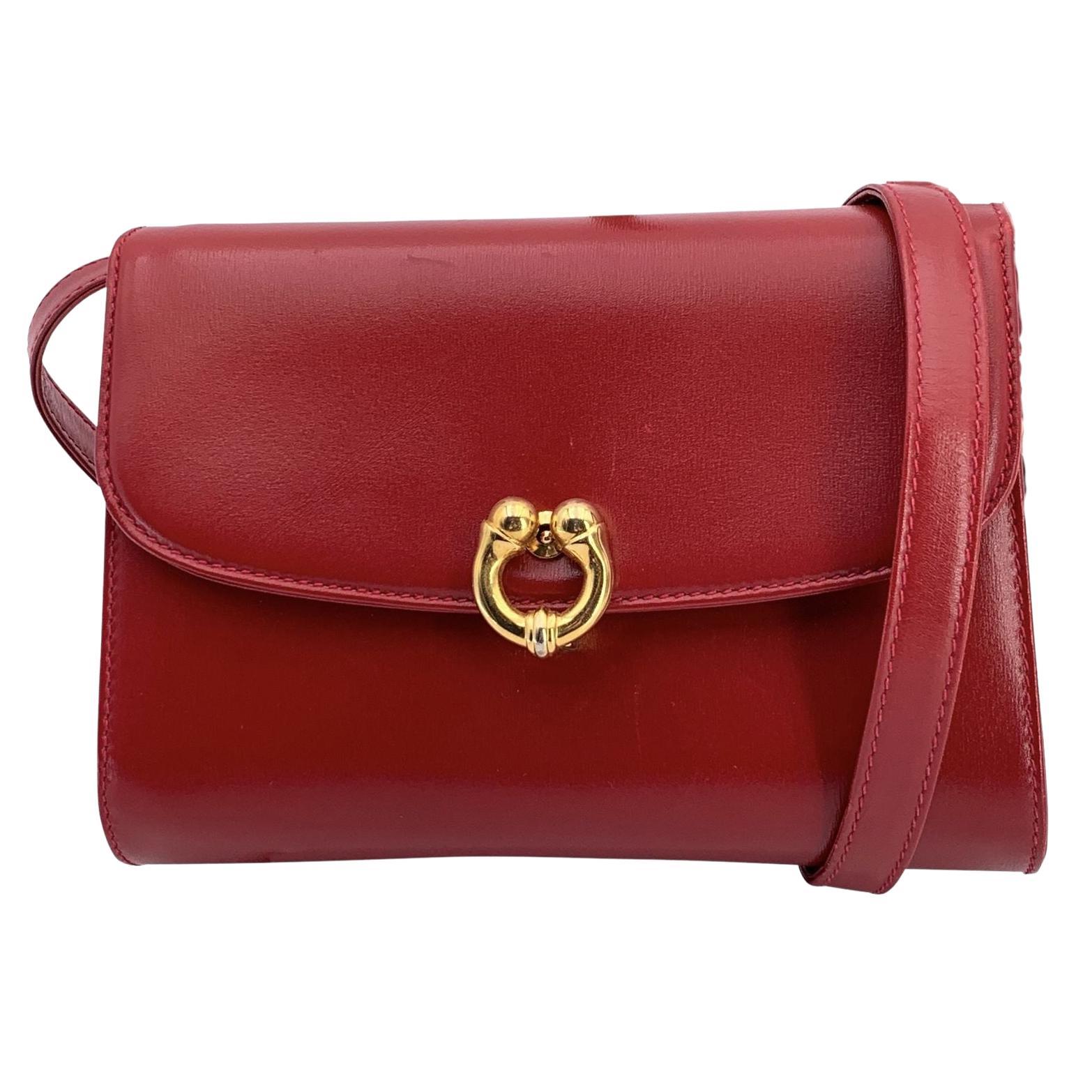 Gucci Vintage Red Leather Convertible Messenger Crossbody Bag