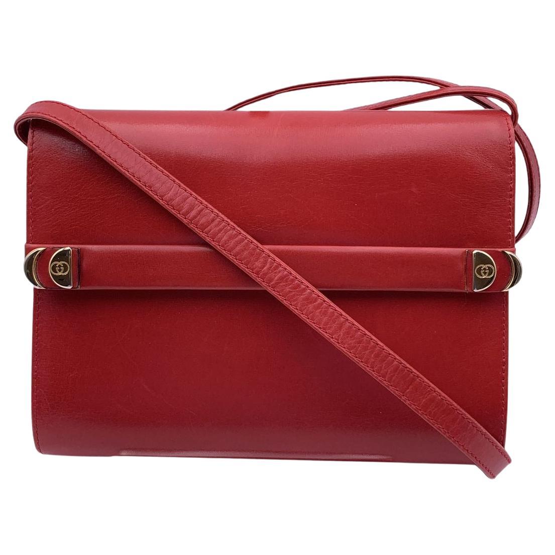 Gucci Vintage Red Leather Convertible Shoulder Bag Clutch For Sale