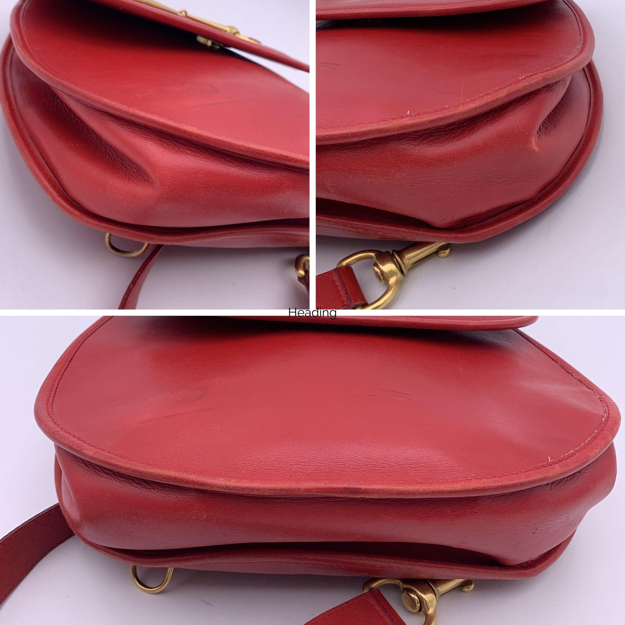 Gucci Vintage Red Leather Horsebit Backpack Sling Shoulder Bag 2