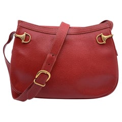 Gucci Vintage Red Leather Horsebit Crossbody Messenger Bag