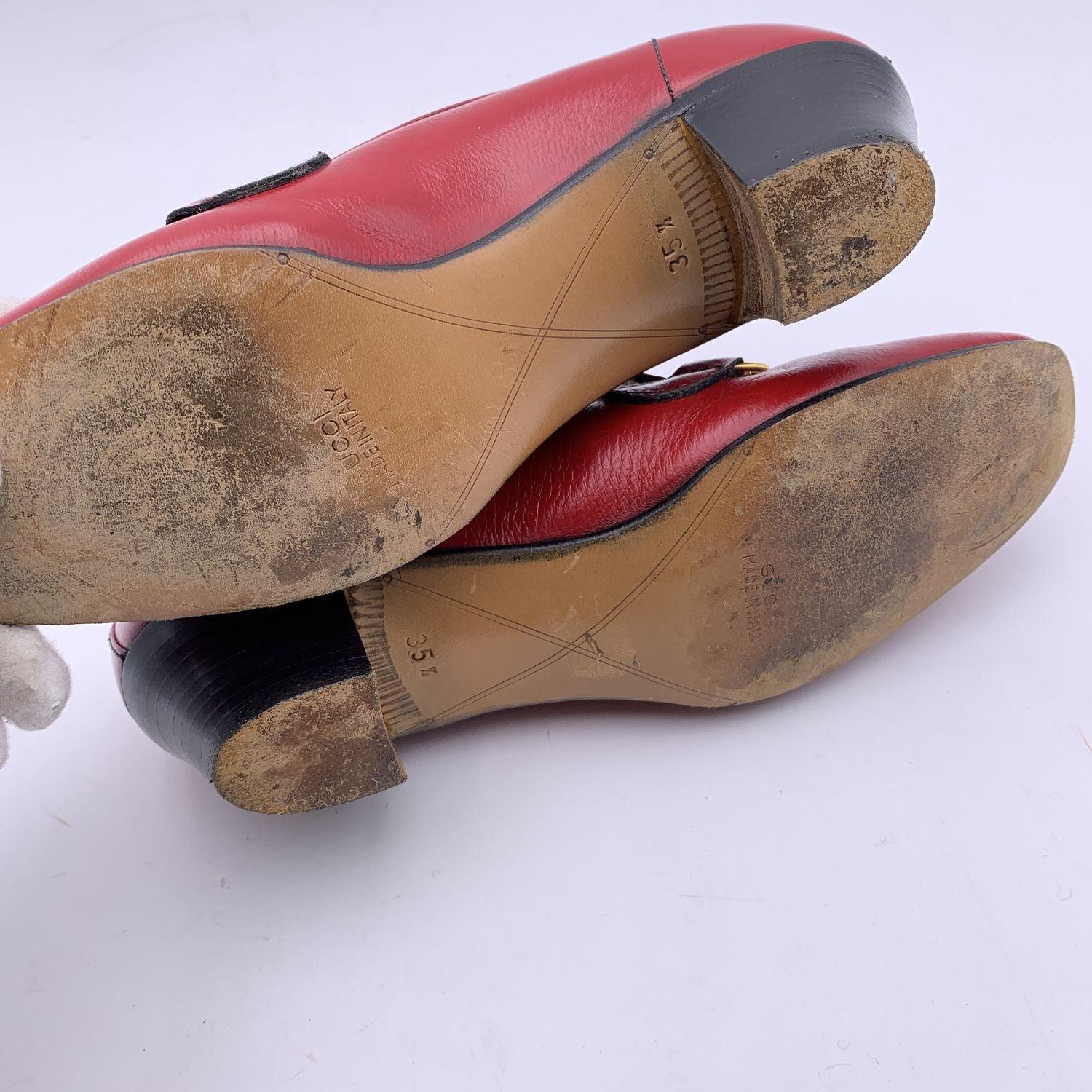 Gucci Vintage Rote Horsebit-Schuhe aus Leder, Loafers, Größe 35.5 Damen