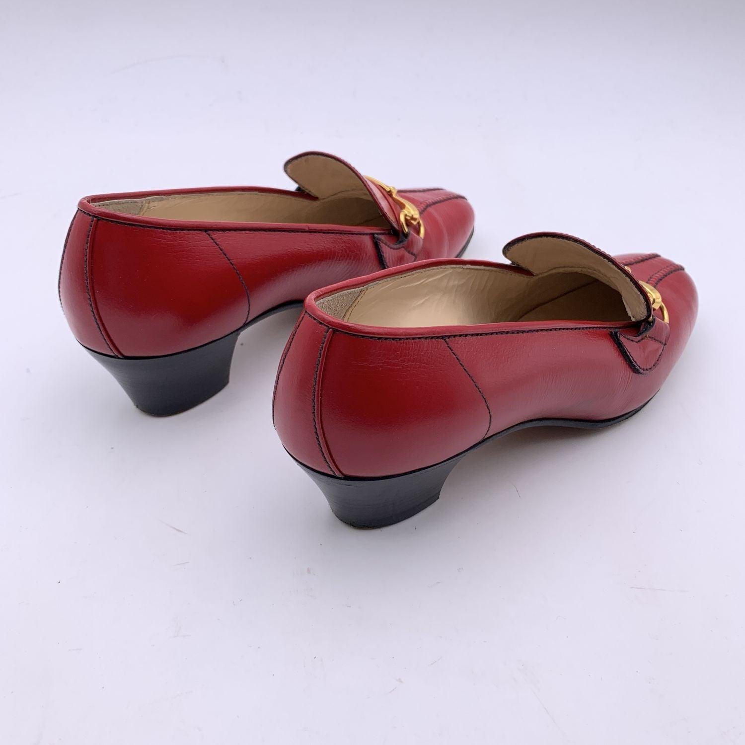 Gucci Vintage Red Leather Horsebit Shoes Loafers Size 35.5 For Sale 1
