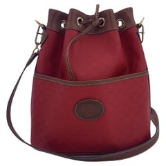 Gucci Vintage Red Monogram Canvas Drawstring Bucket Bag