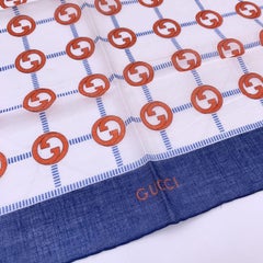 Gucci Vintage Red Orange GG Logo Cotton Neck Scarf Pocket Square