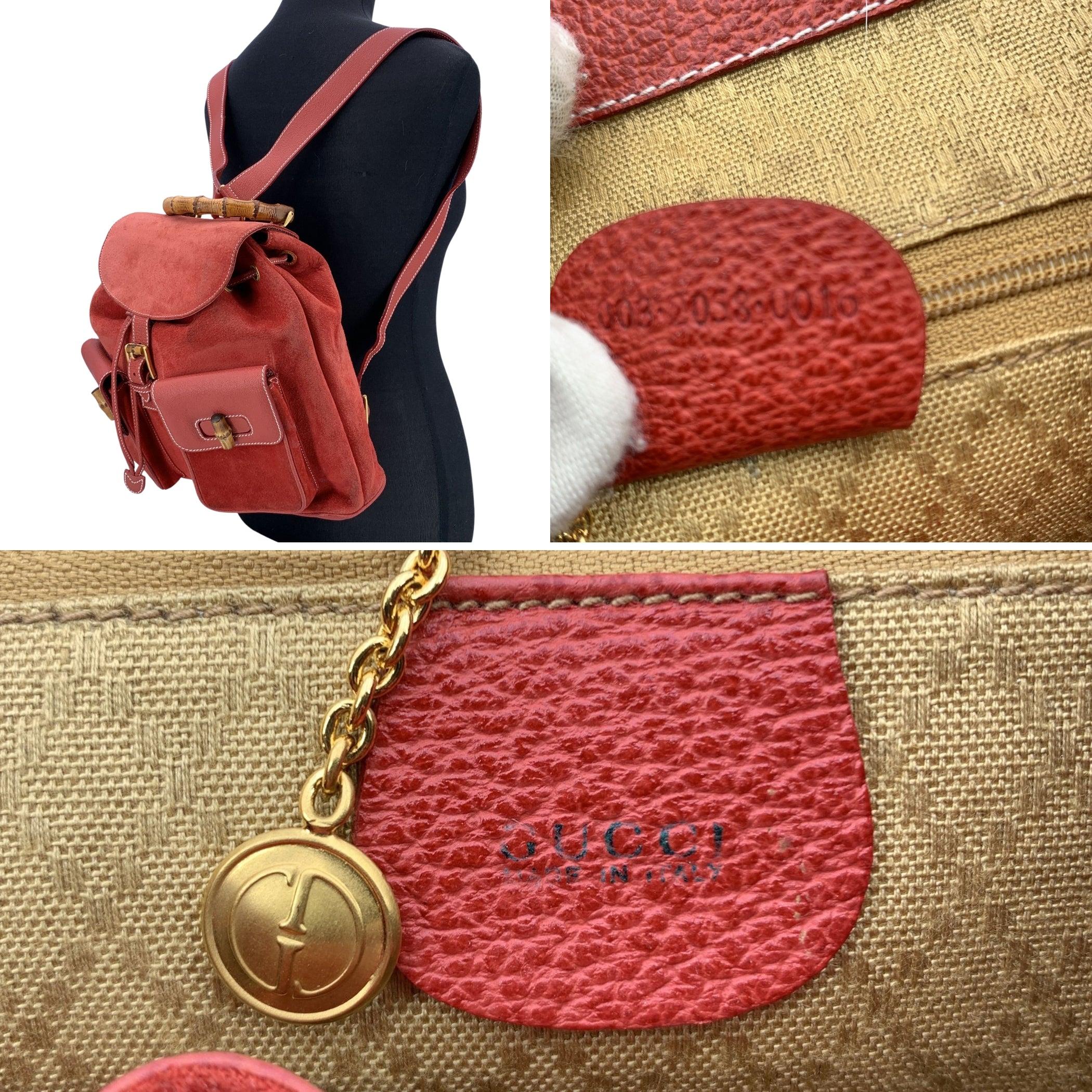 Women's Gucci Vintage Red Suede and Leather Bamboo Backpack Shoulder Bag For Sale