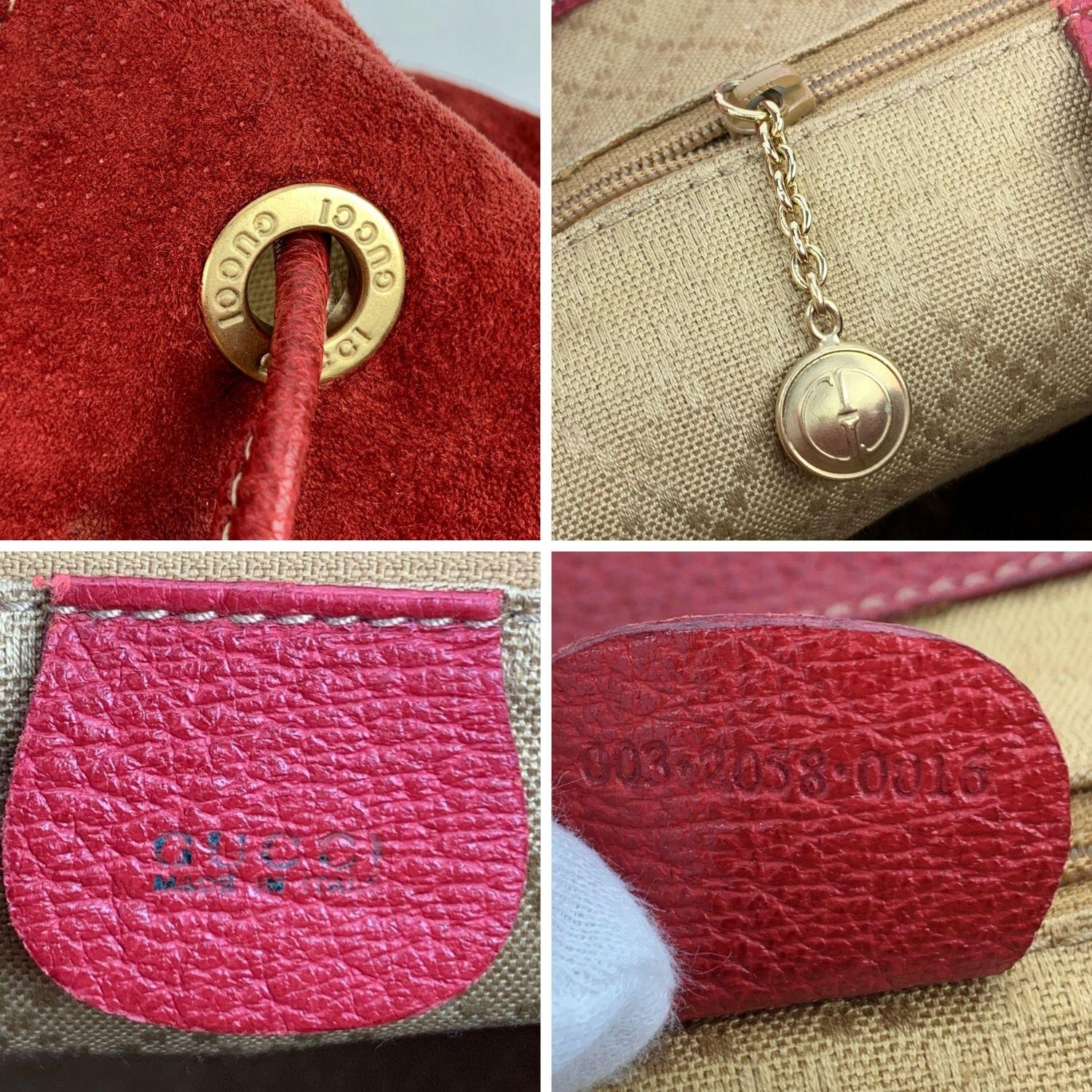 Gucci Vintage Red Suede and Leather Bamboo Backpack Shoulder Bag 2