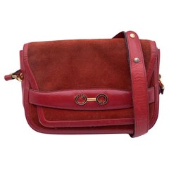 Gucci Vintage Red Suede and Leather Flap Shoulder Bag