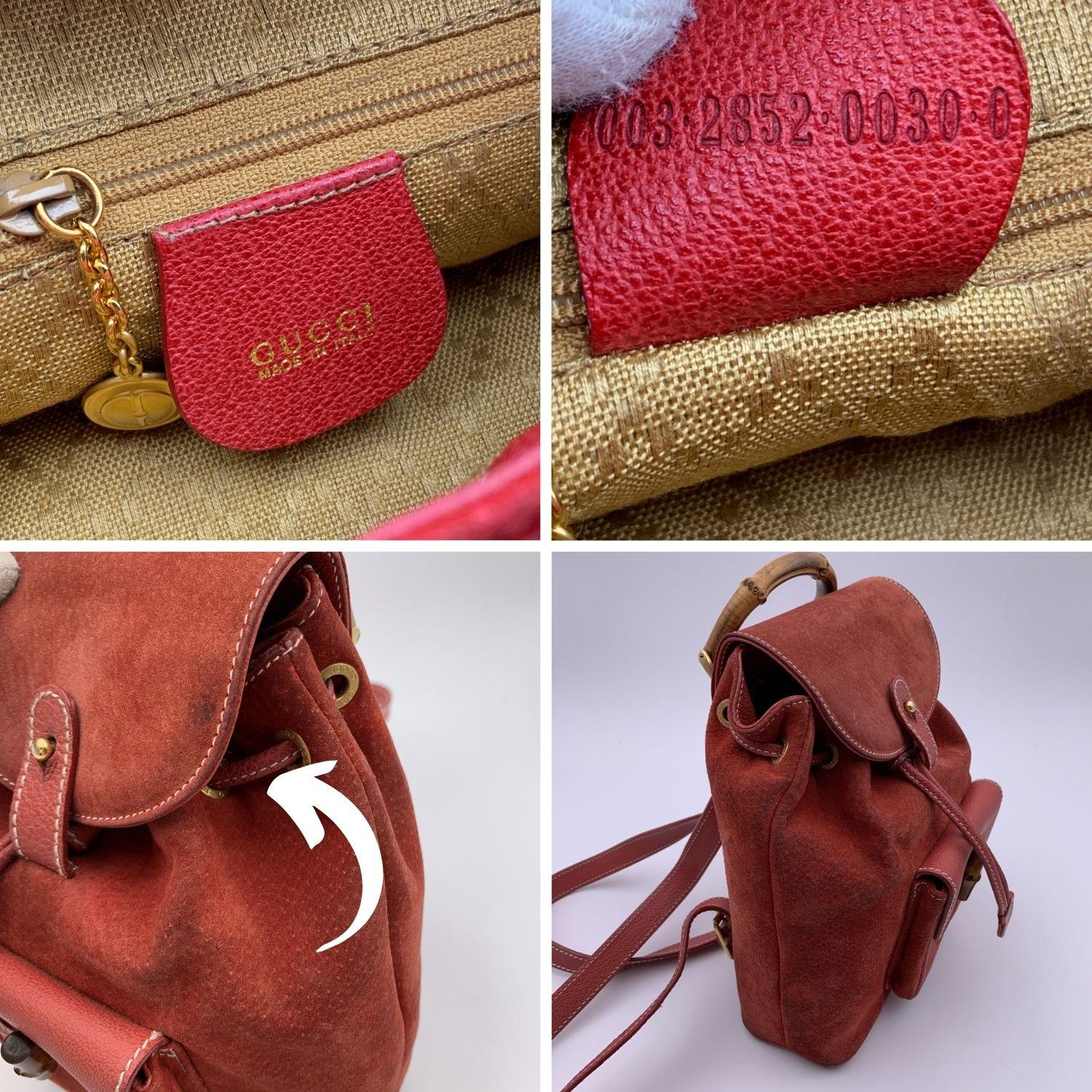 Gucci Vintage Red Suede Bamboo Small Backpack Shoulder Bag 1