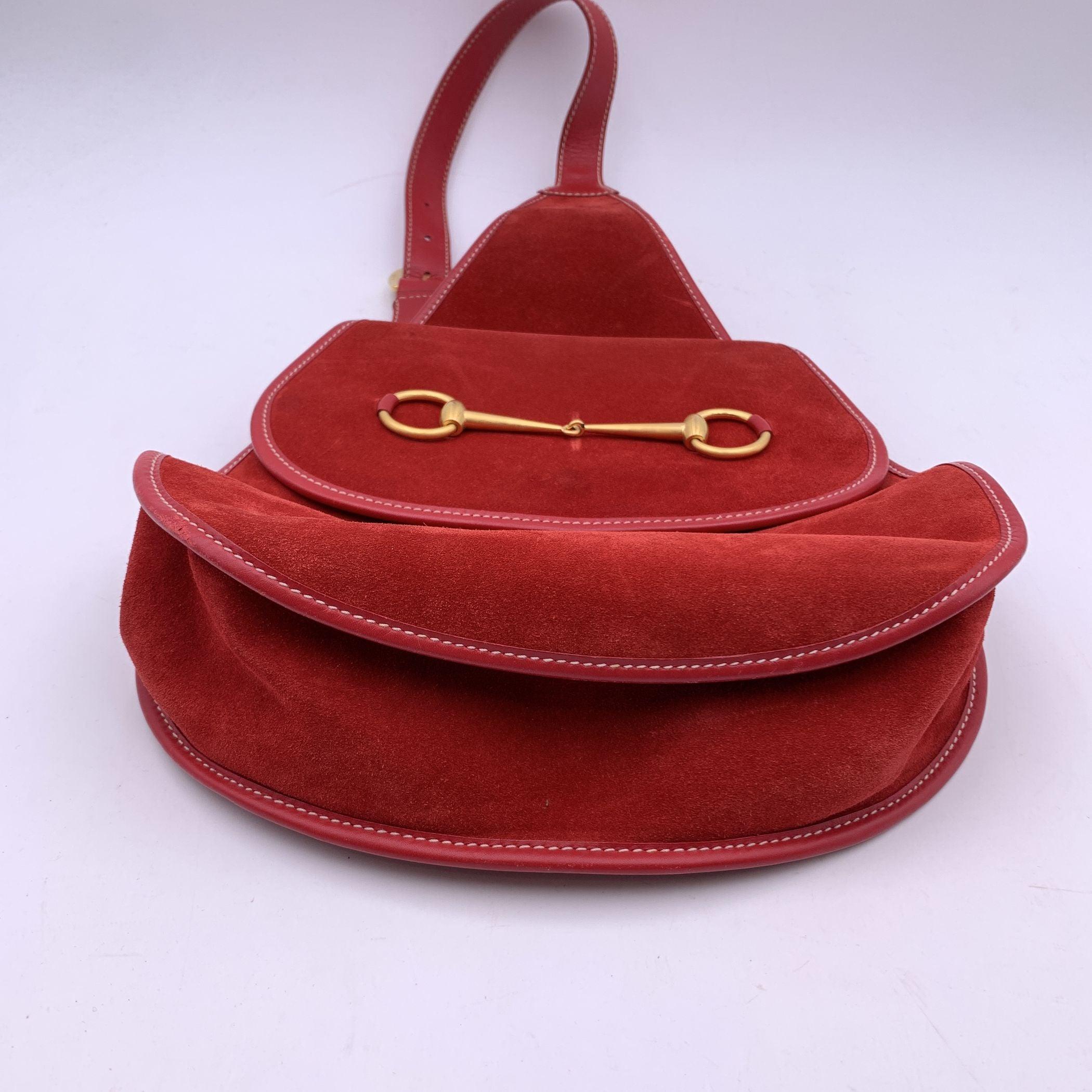 Women's Gucci Vintage Red Suede Horsebit Backpack Sling Shoulder Bag
