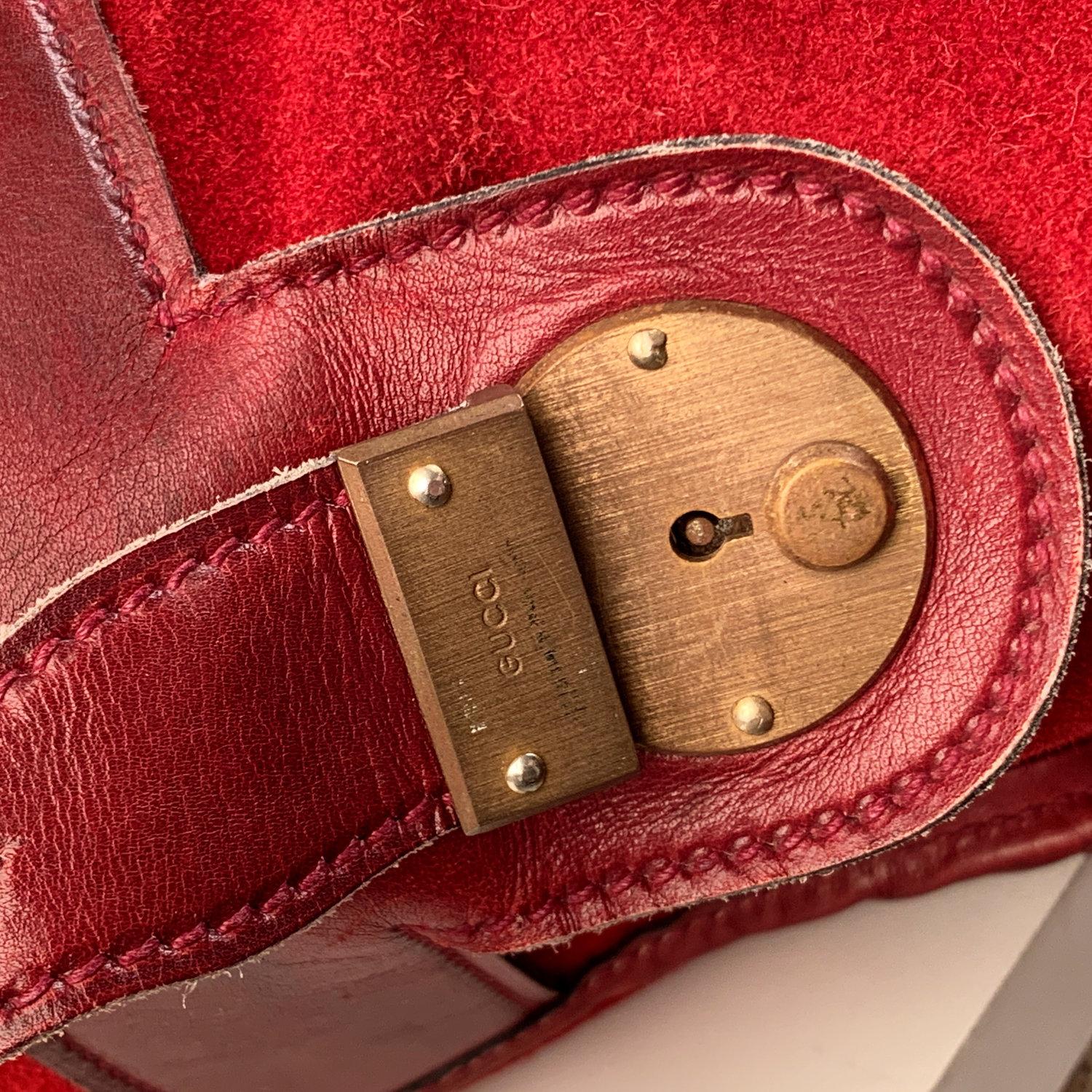 Gucci Vintage Red Suede Weekender Travel Bag with Stripes 6