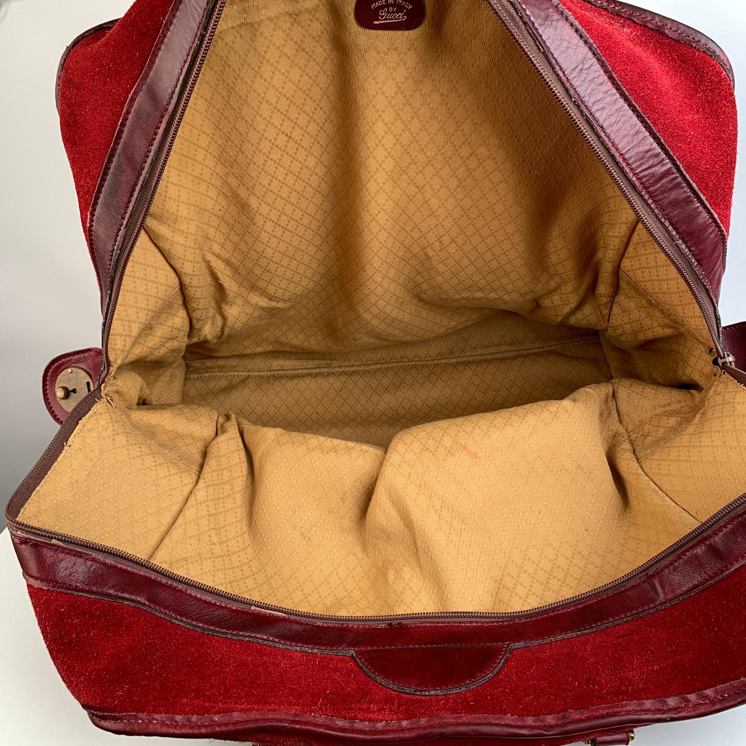 Gucci Vintage Red Suede Weekender Travel Bag with Stripes 8