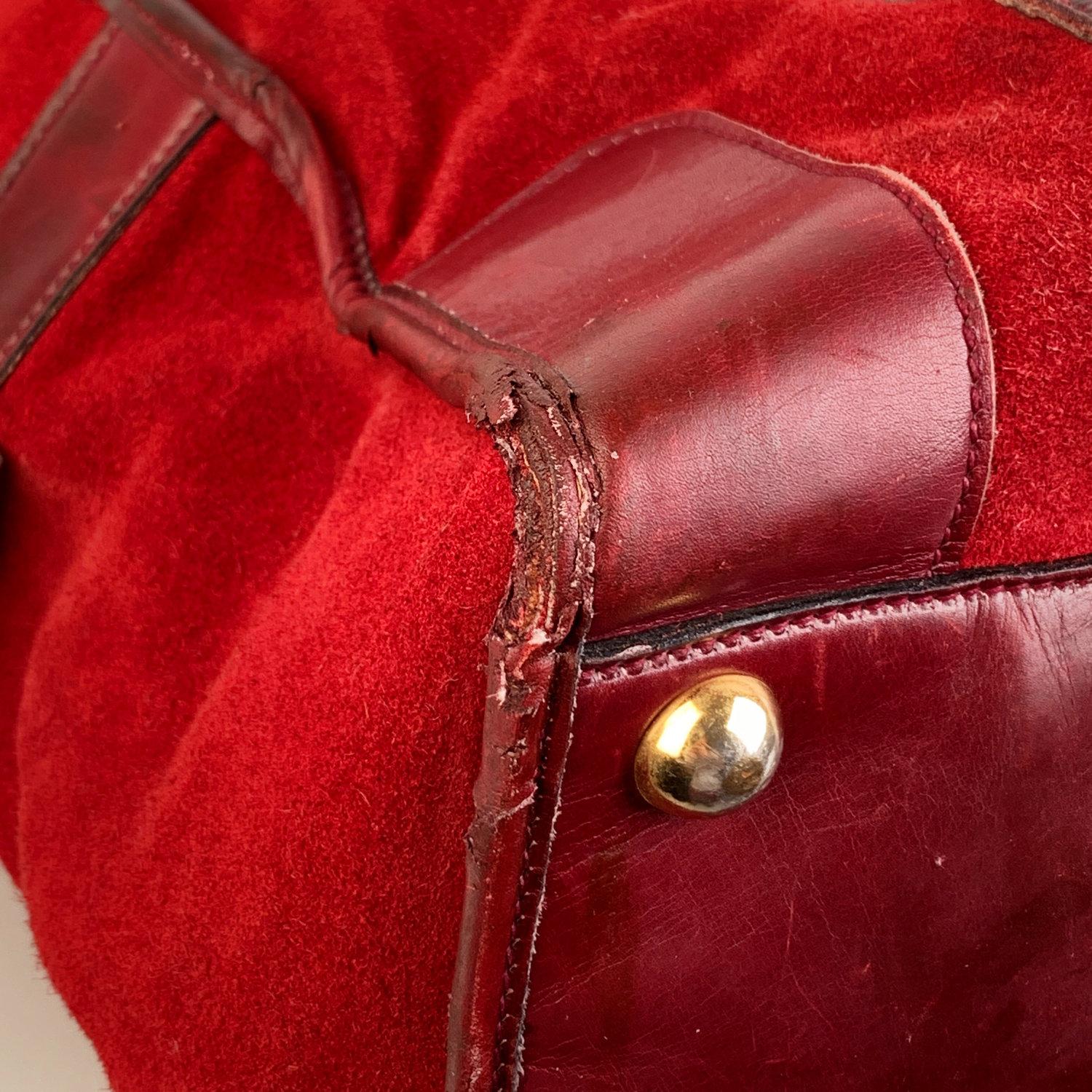 Gucci Vintage Red Suede Weekender Travel Bag with Stripes 2