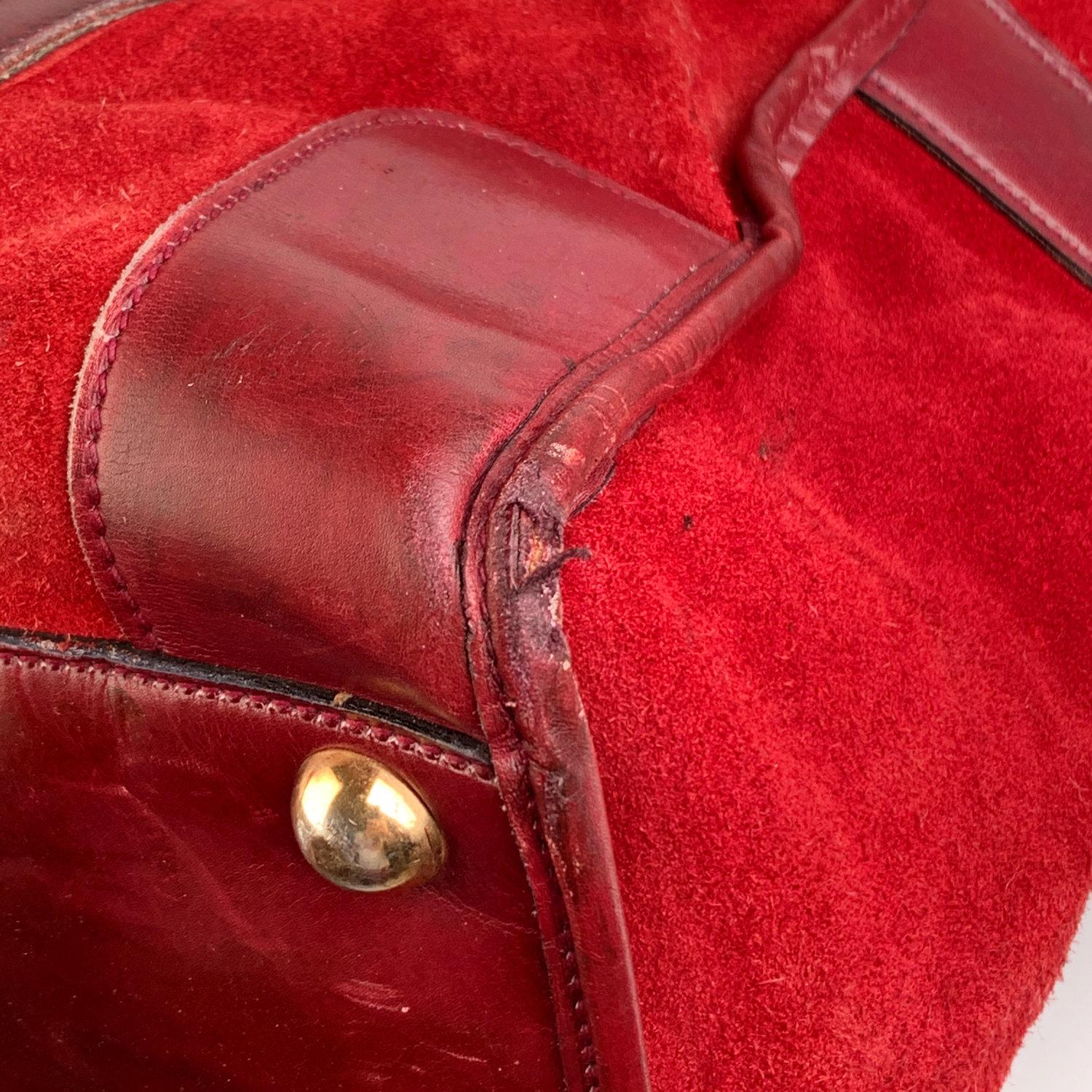Gucci Vintage Red Suede Weekender Travel Bag with Stripes 3
