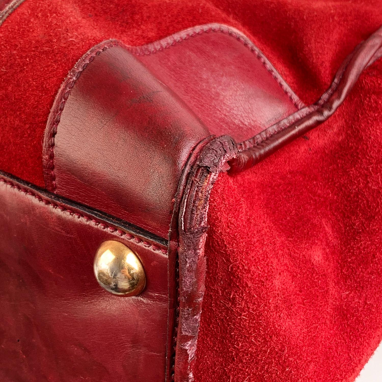 Gucci Vintage Red Suede Weekender Travel Bag with Stripes 4