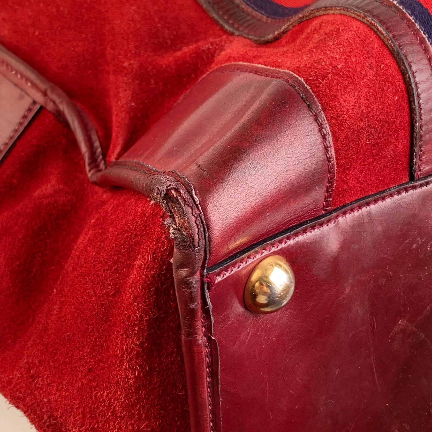 Gucci Vintage Red Suede Weekender Travel Bag with Stripes 5