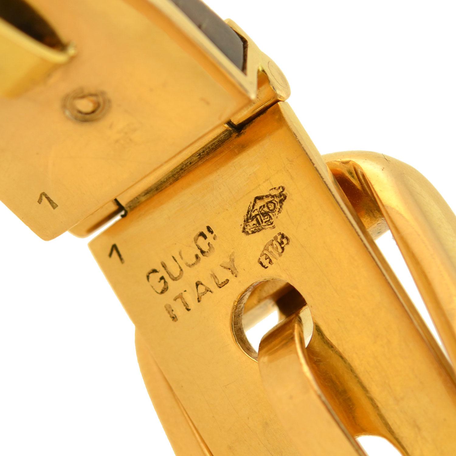Contemporary Gucci Vintage Rosewood and Enameled Adjustable Gold Buckle Bracelet
