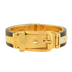 Gucci - Bracelet vintage en bois de rose et émail avec boucle réglable en or