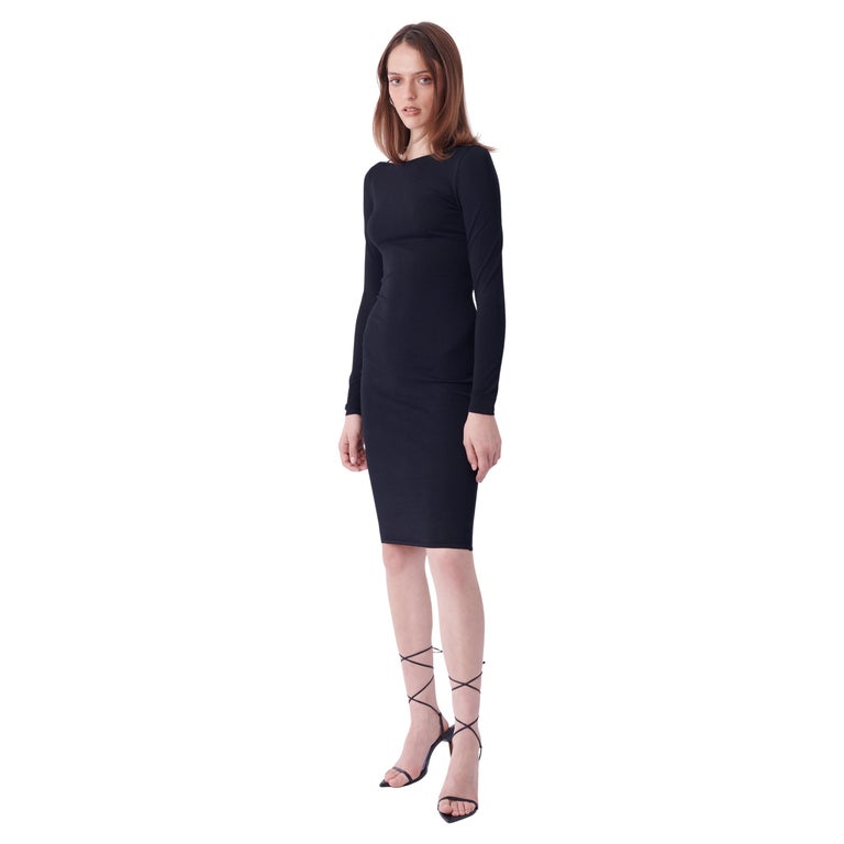 Gucci by Tom Ford Vintage S/S 1998 Runway Leather Strap Black Long Sleeve  Dress For Sale at 1stDibs