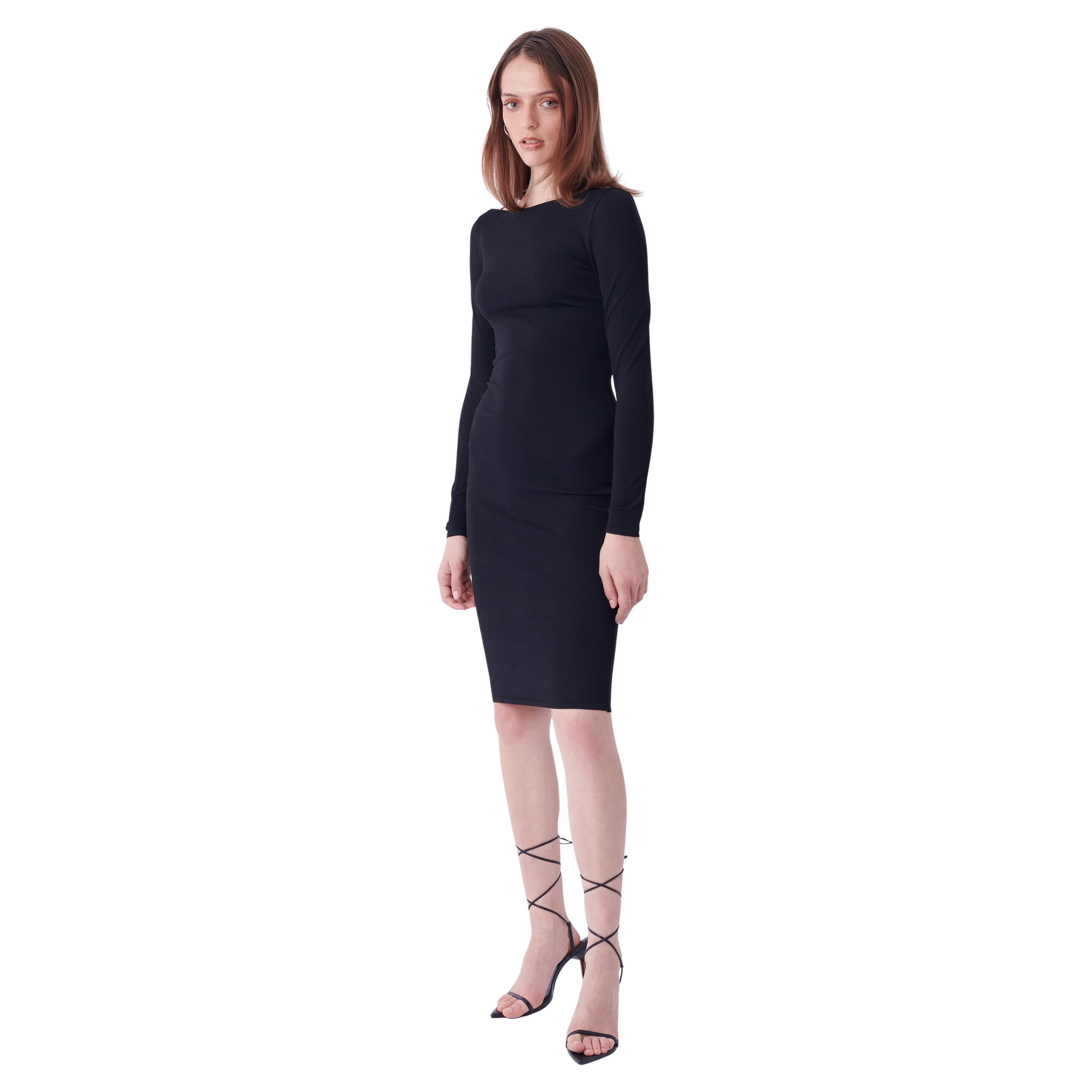 Gucci Vintage S/S 1998 Runway Leather Strap Black Long Sleeve Dress For Sale