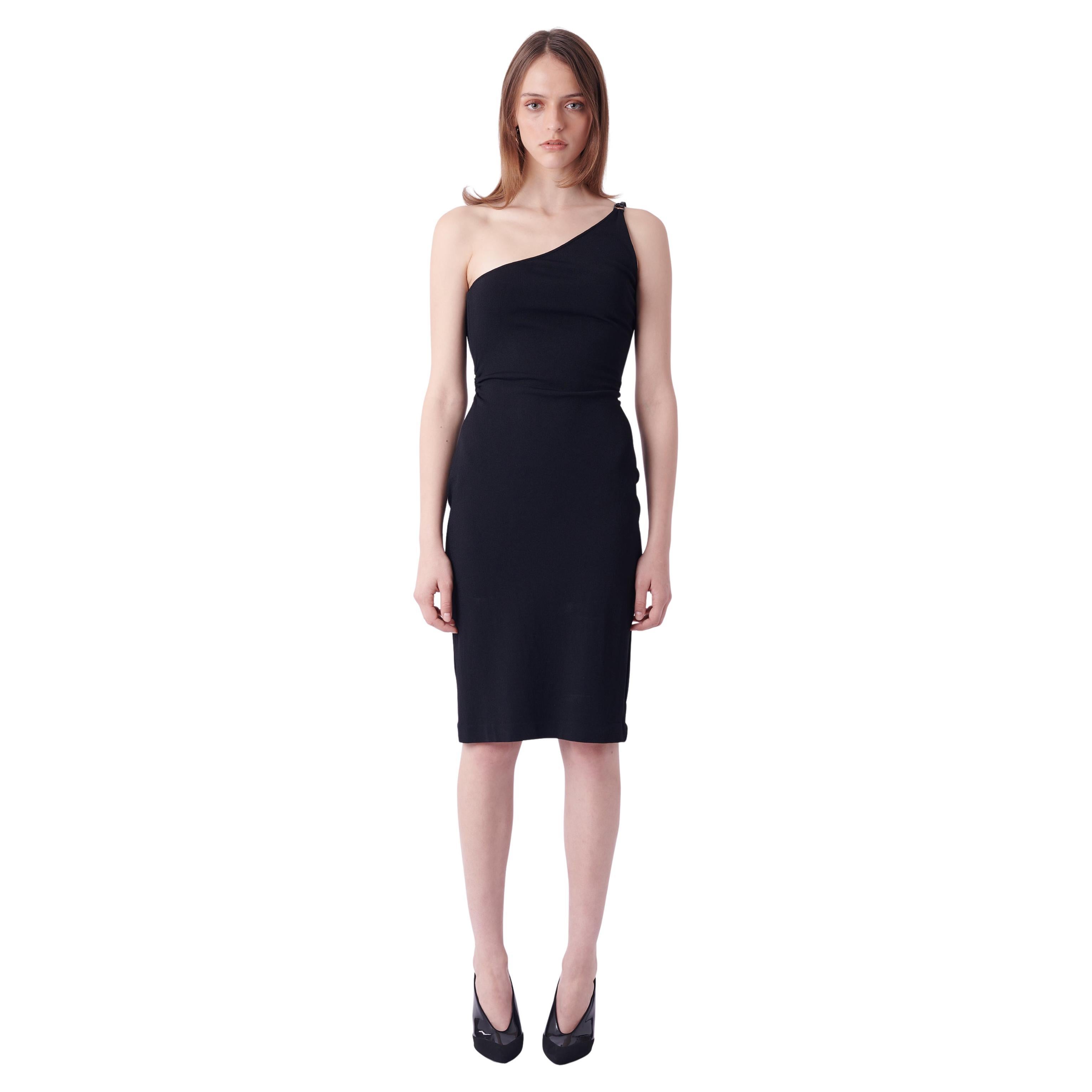 Gucci Vintage S/S 2001 Vestido Midi Negro Un Hombro