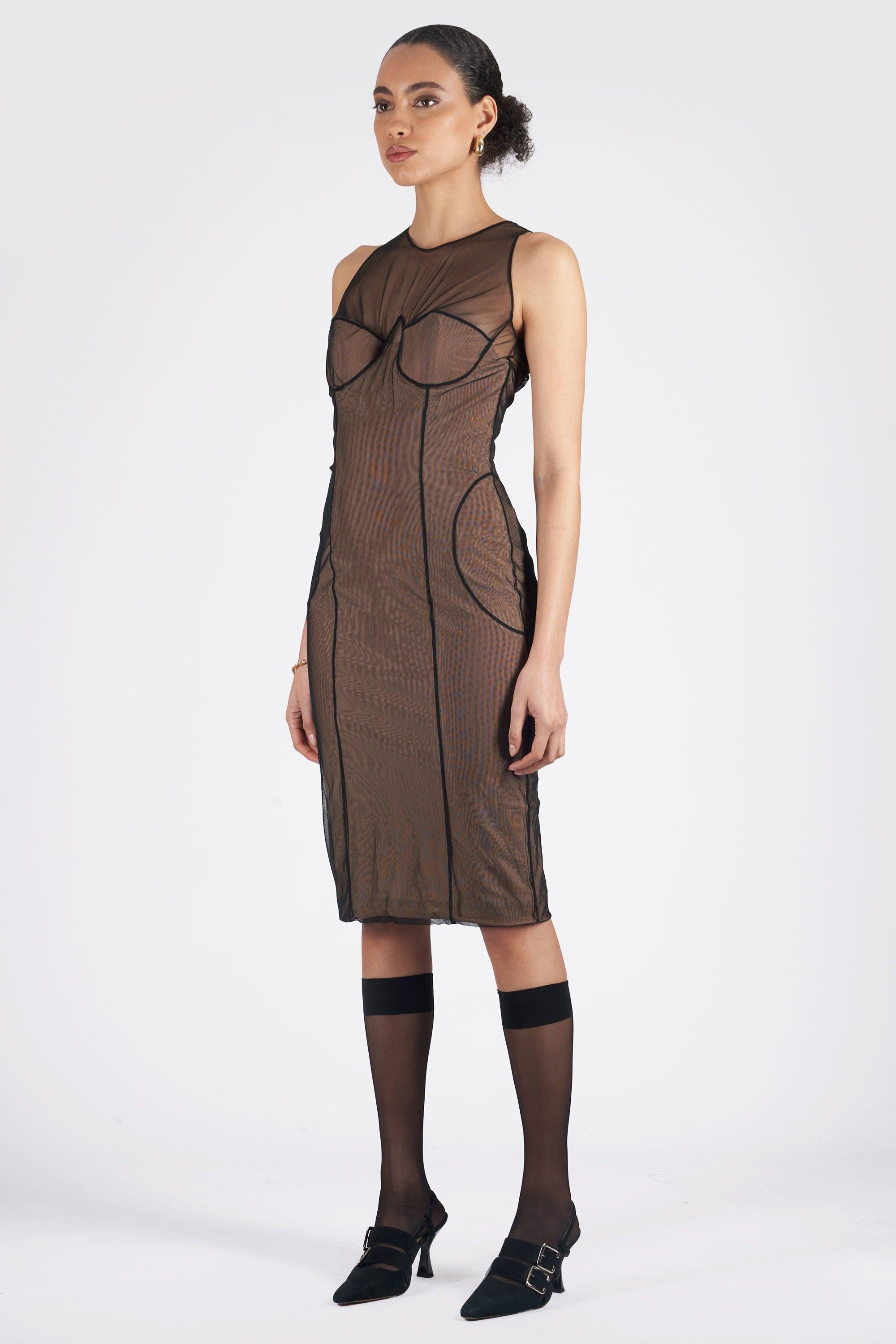 Brown Gucci Vintage S/S 2001 Runway Bodycon Corset Dress For Sale