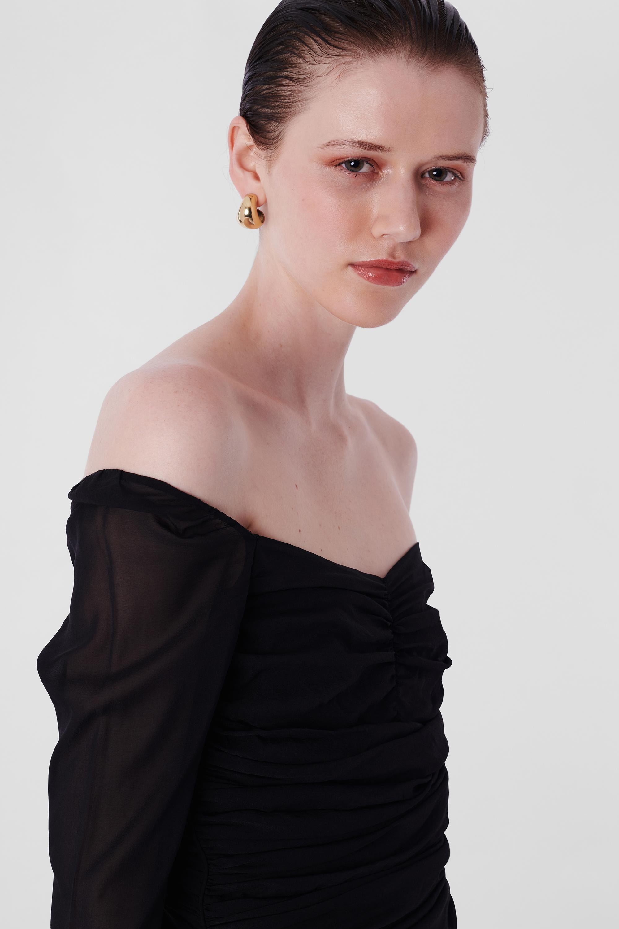 Gucci Vintage S/S 2003 Ruched Black Mini Dress In Excellent Condition For Sale In London, GB