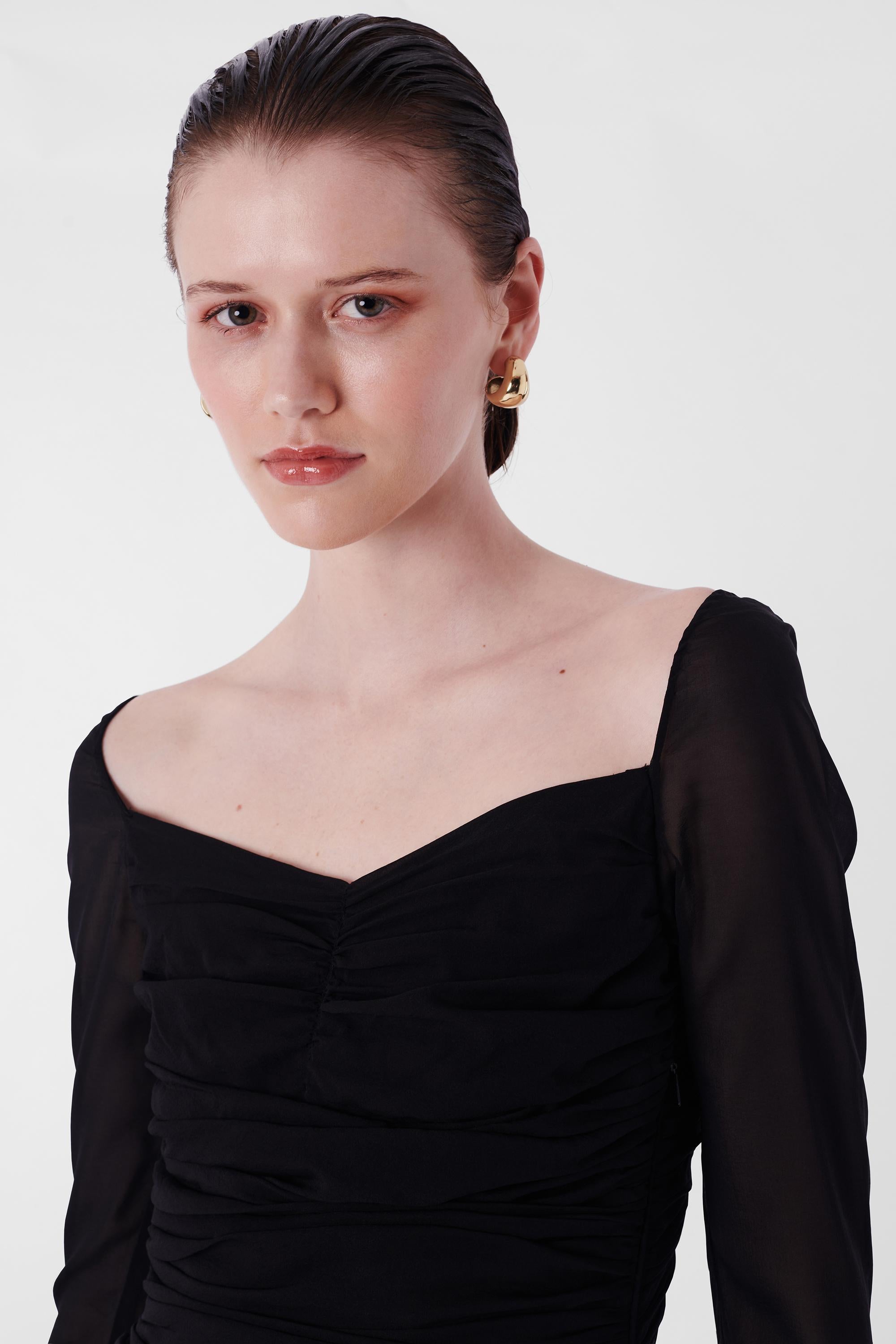 Women's or Men's Gucci Vintage S/S 2003 Ruched Black Mini Dress For Sale
