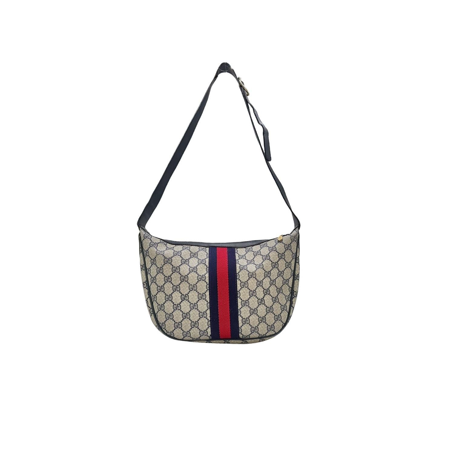 Gray Gucci Vintage Sherry Ophidia Web Navy Crossbody For Sale