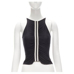 Gucci Vintage Signature, canotta nera bianca con bordi a rete, increspata XS