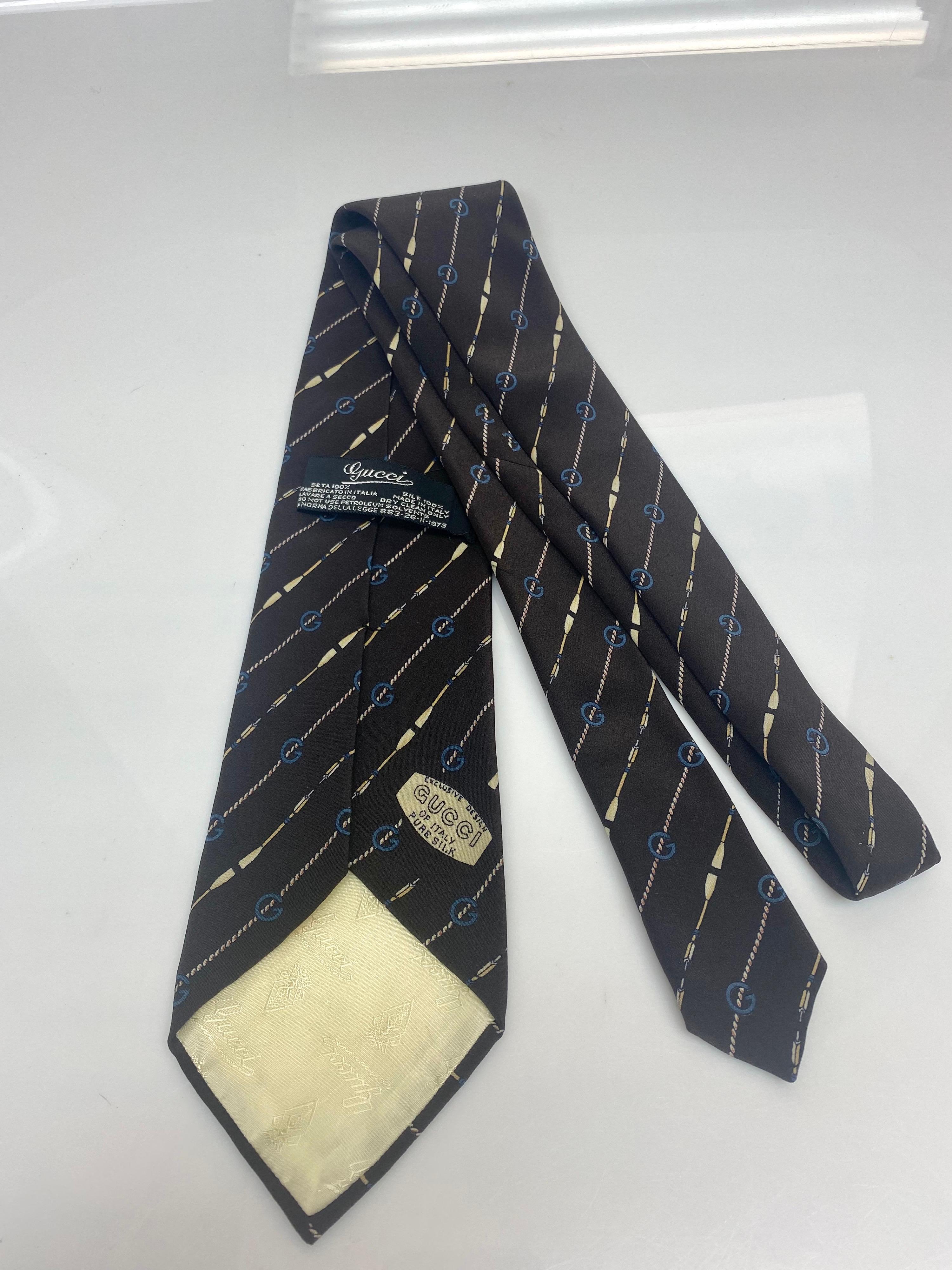 Black Gucci Vintage Silk Brown and Beige Print GG Tie 