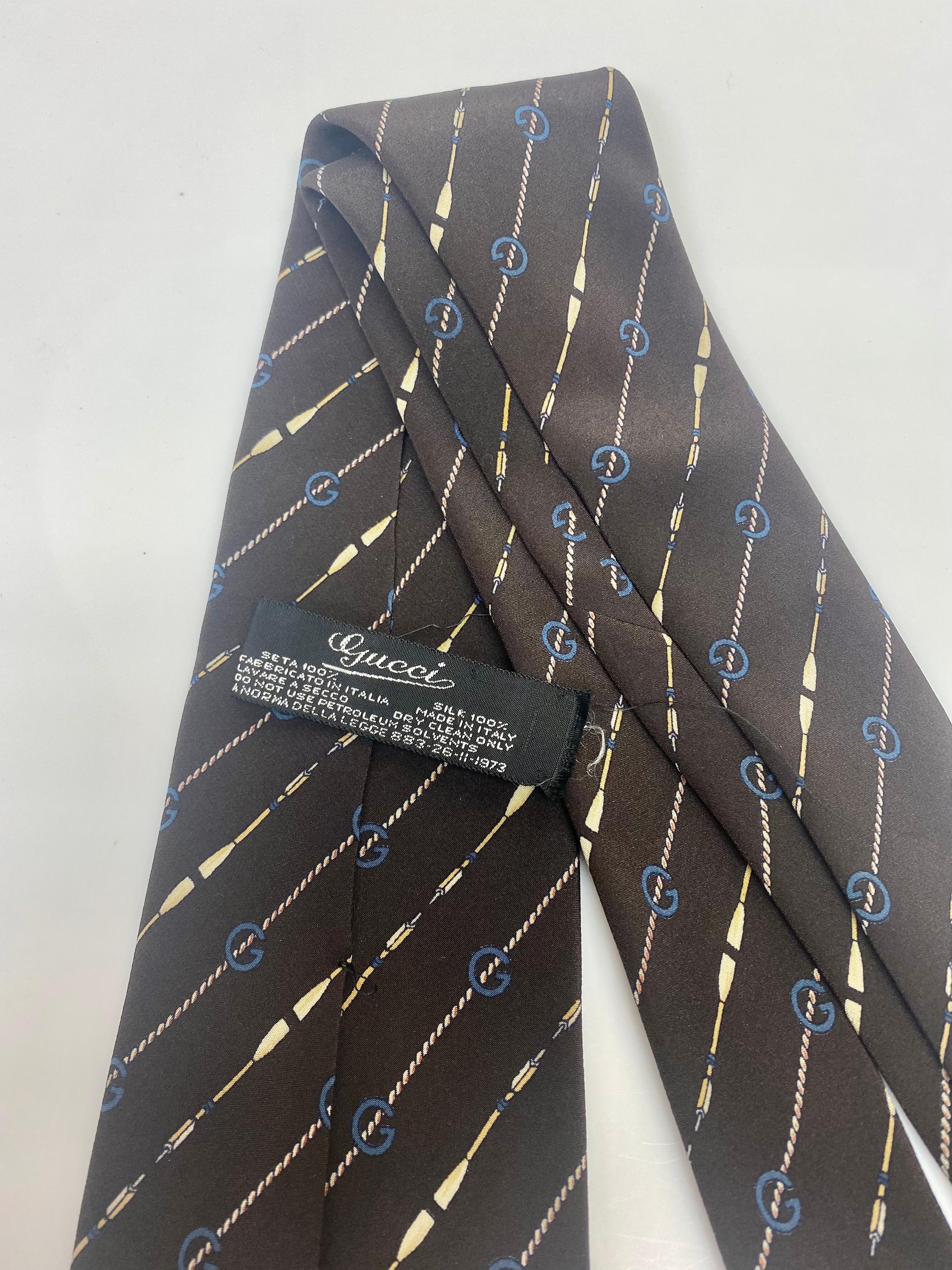 Men's Gucci Vintage Silk Brown and Beige Print GG Tie 