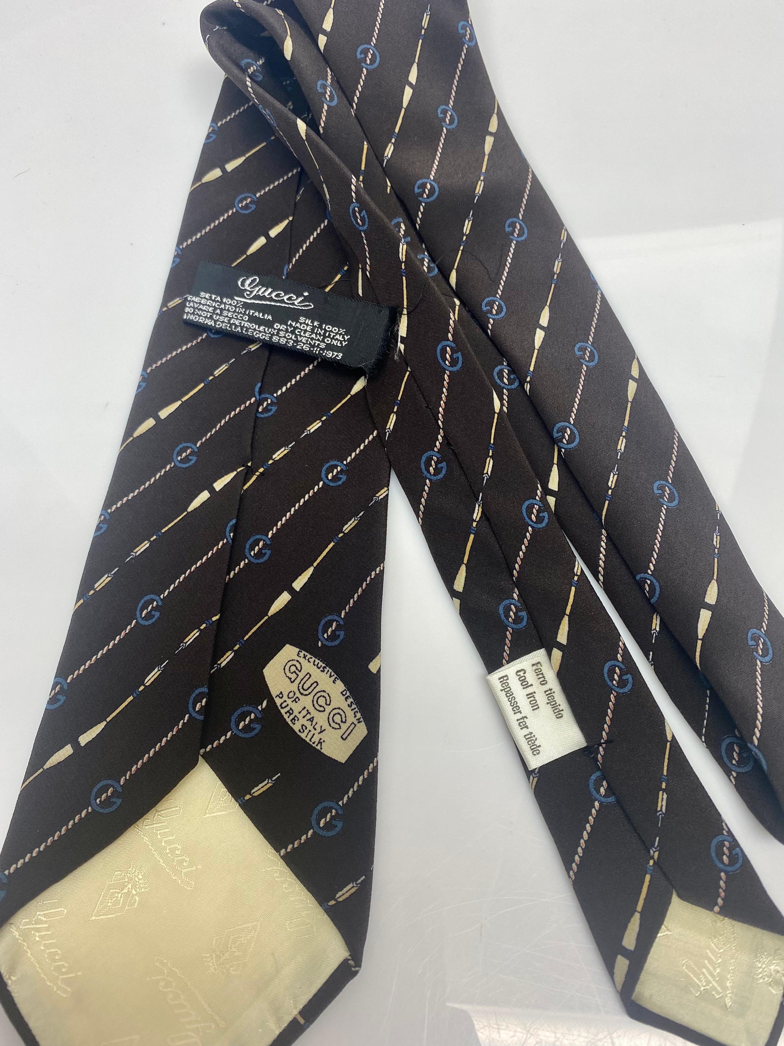 Gucci Vintage Silk Brown and Beige Print GG Tie  1