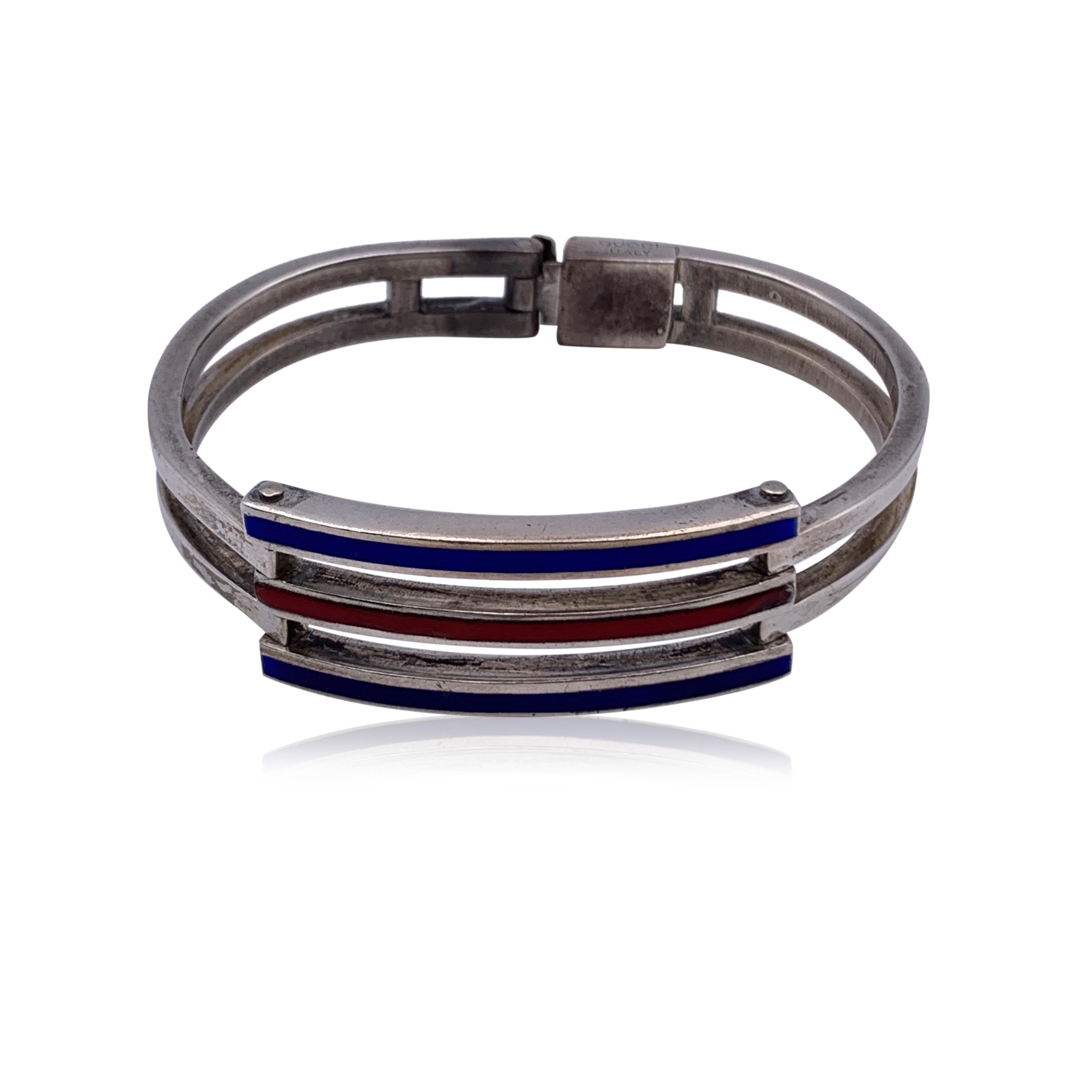 Women's Gucci Vintage Silver 800 Enameled Striped Cuff Bracelet