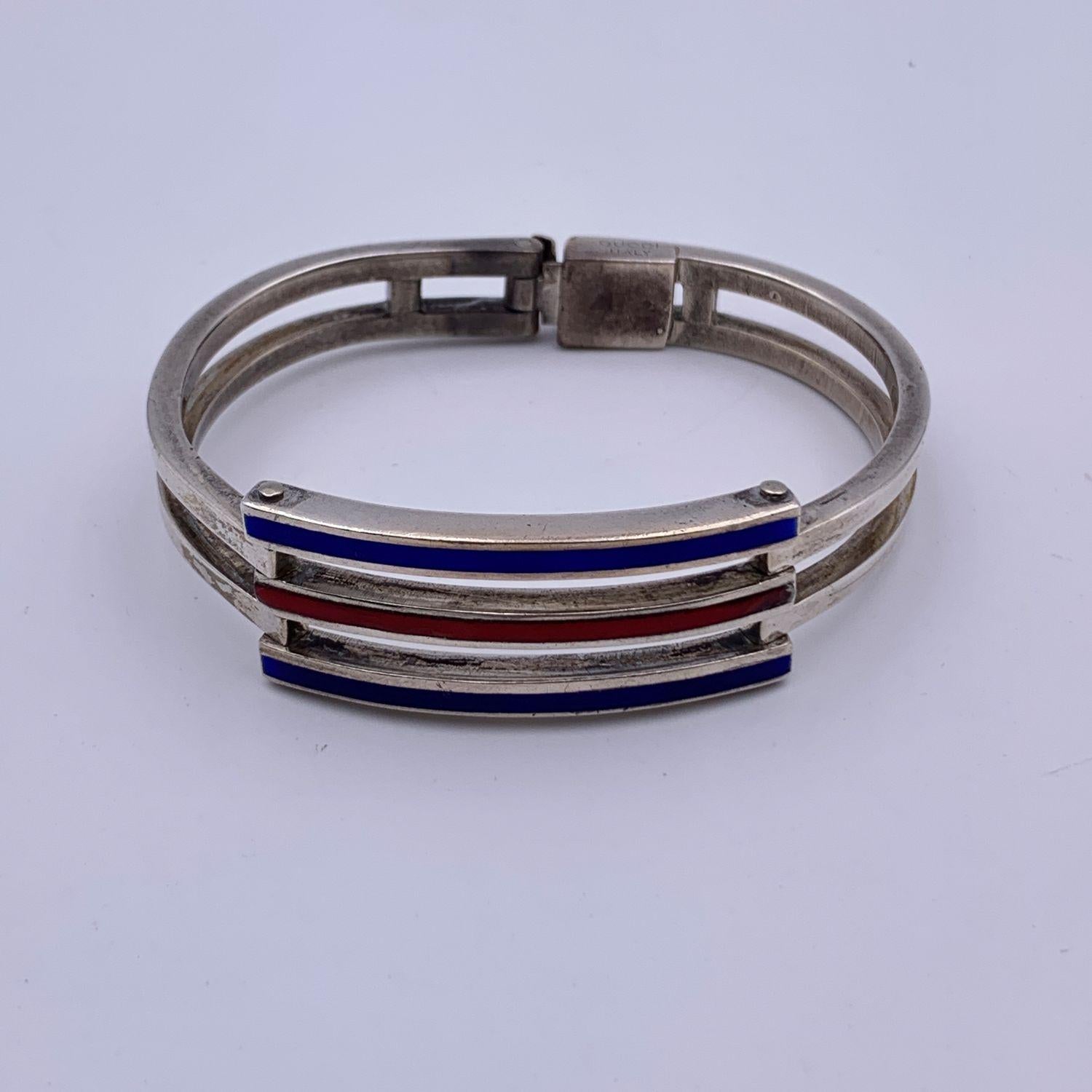 Gucci Vintage Silver 800 Enameled Striped Cuff Bracelet 1