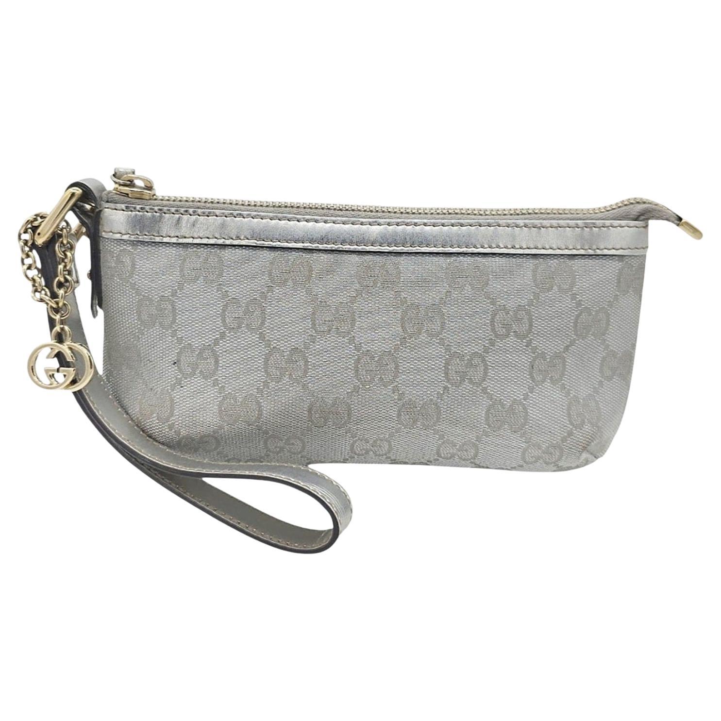 Gucci Vintage Silver GG Canvas Pochette Wristlet