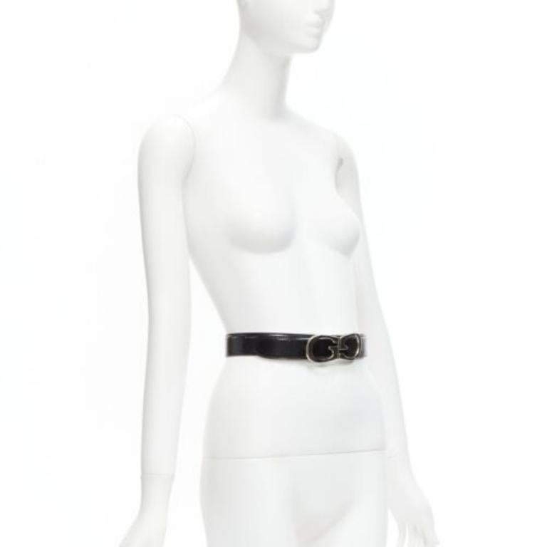 Black GUCCI Vintage silver GG logo buckle black smooth leather belt 30