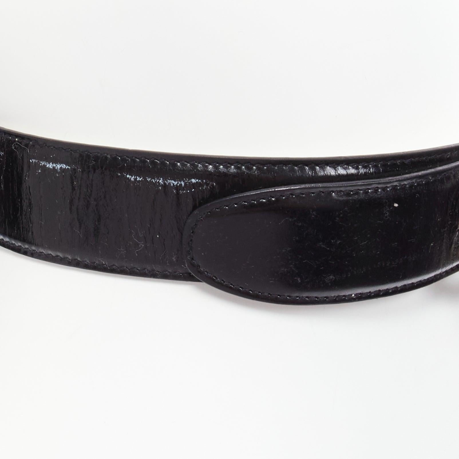 GUCCI Vintage silberner GG Logo-Schnalle schwarzer glatter Ledergürtel 30