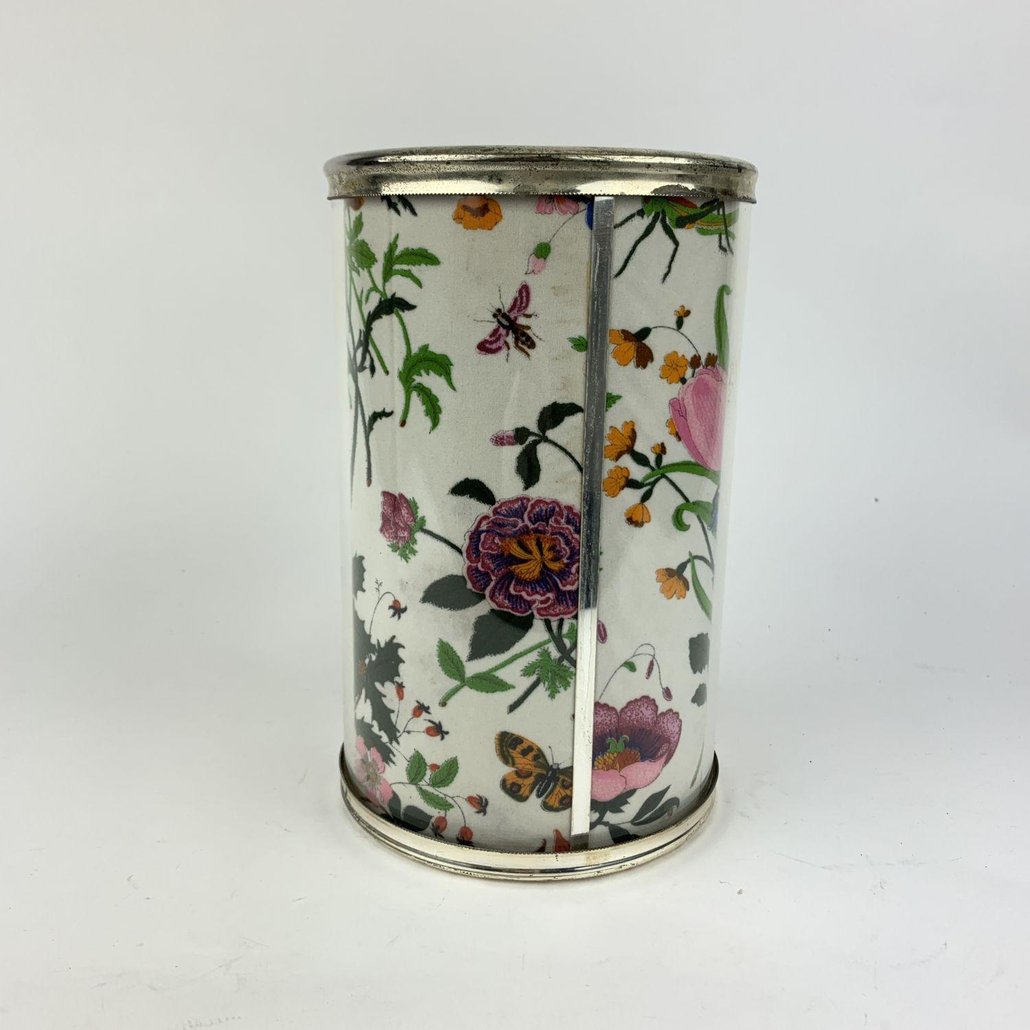 Gucci Vintage Silver Metal Floral Wine Cooler Bottle Holder Home Decor In Good Condition In Rome, Rome