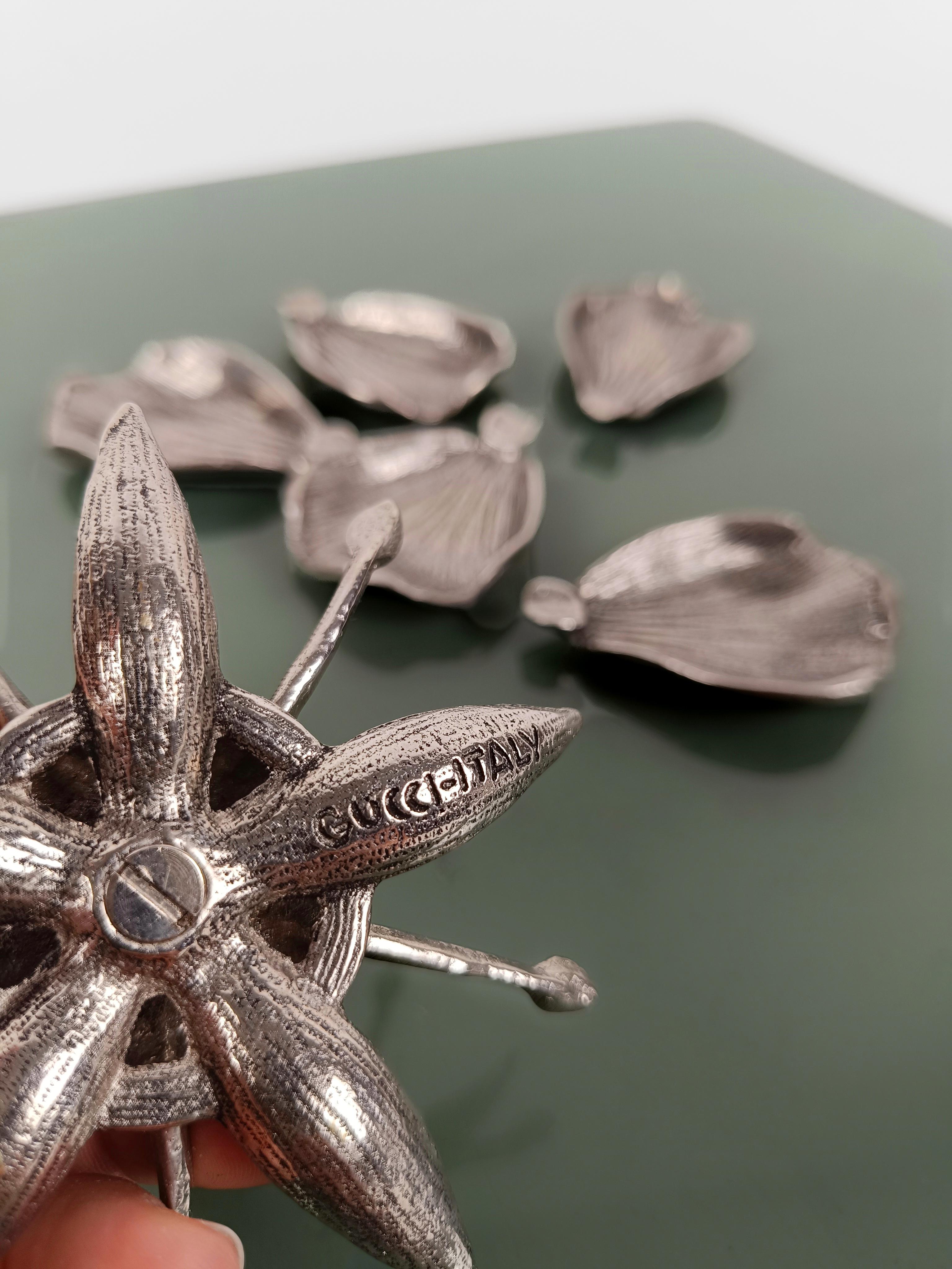 GUCCI Vintage Silver Metal FLOWER ASHTRAY  5 Removable Petals For Sale 3